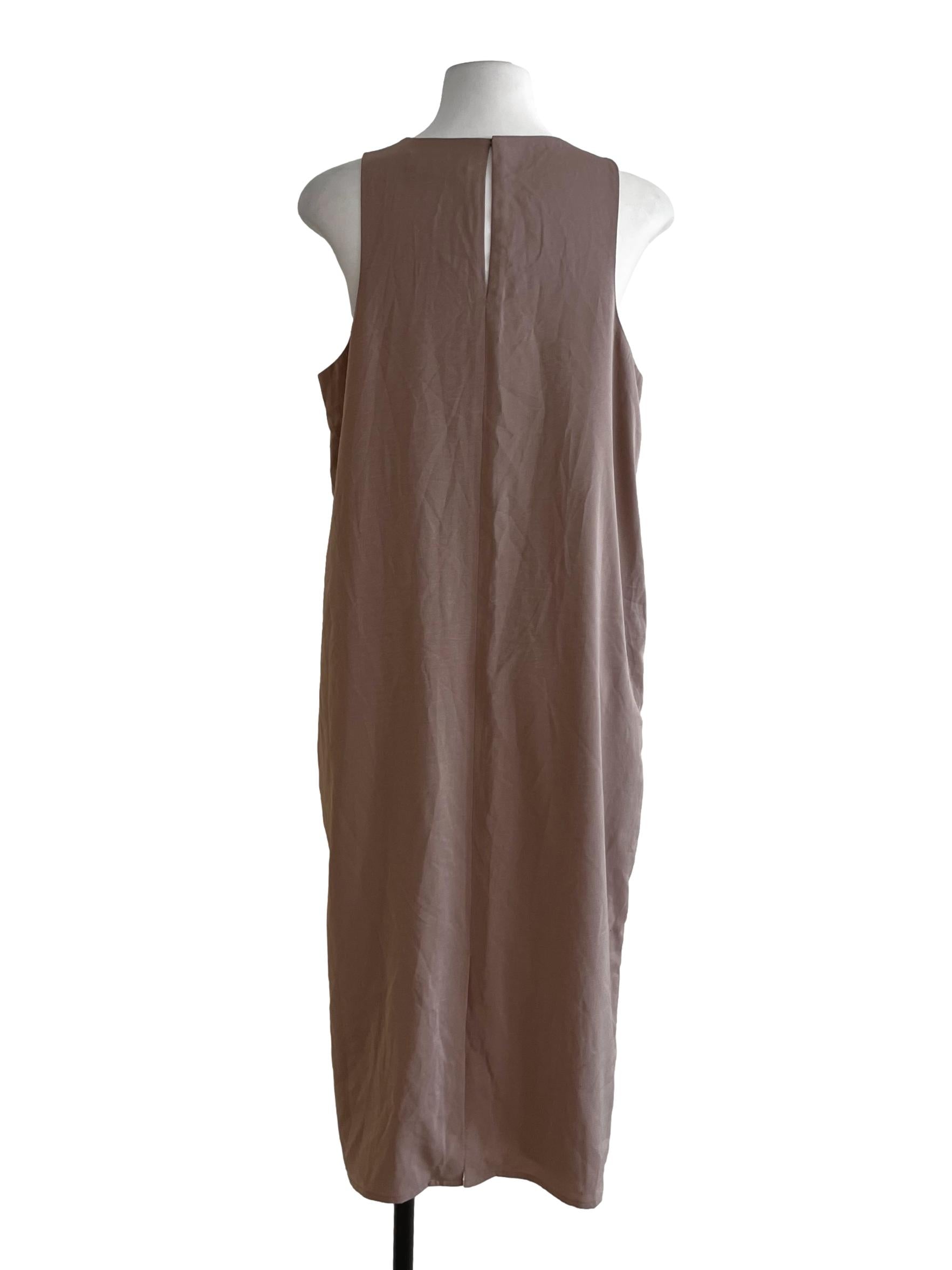 Peanut Brown Jewel Neckline Shift Dress LB