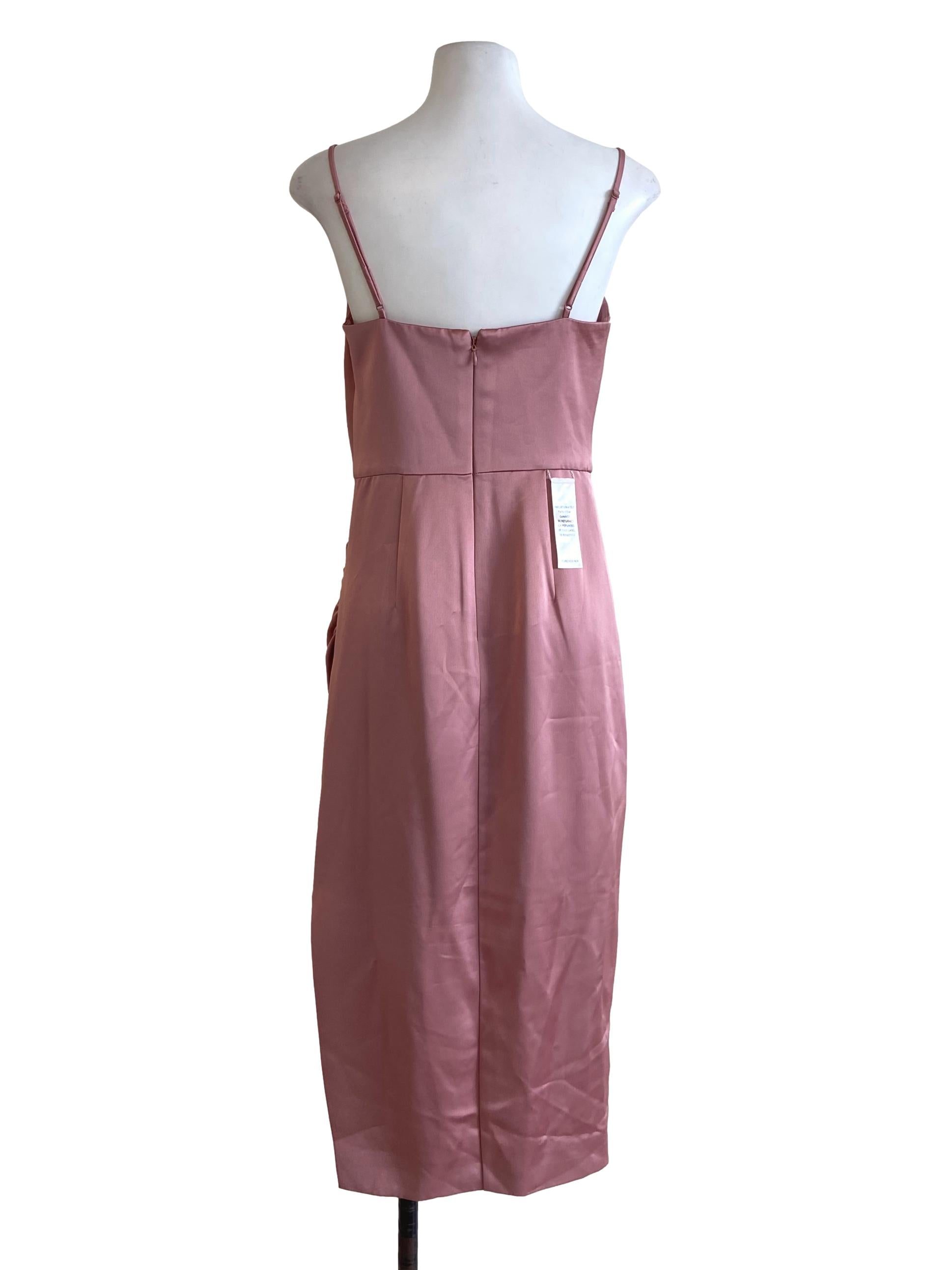 Watermelon Pink Silk Sleeveless Cowl Slit Sheath Dress