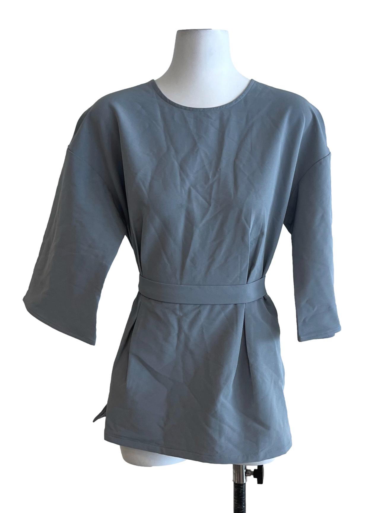 Stone Blue Jewel Neckline Blouse LB