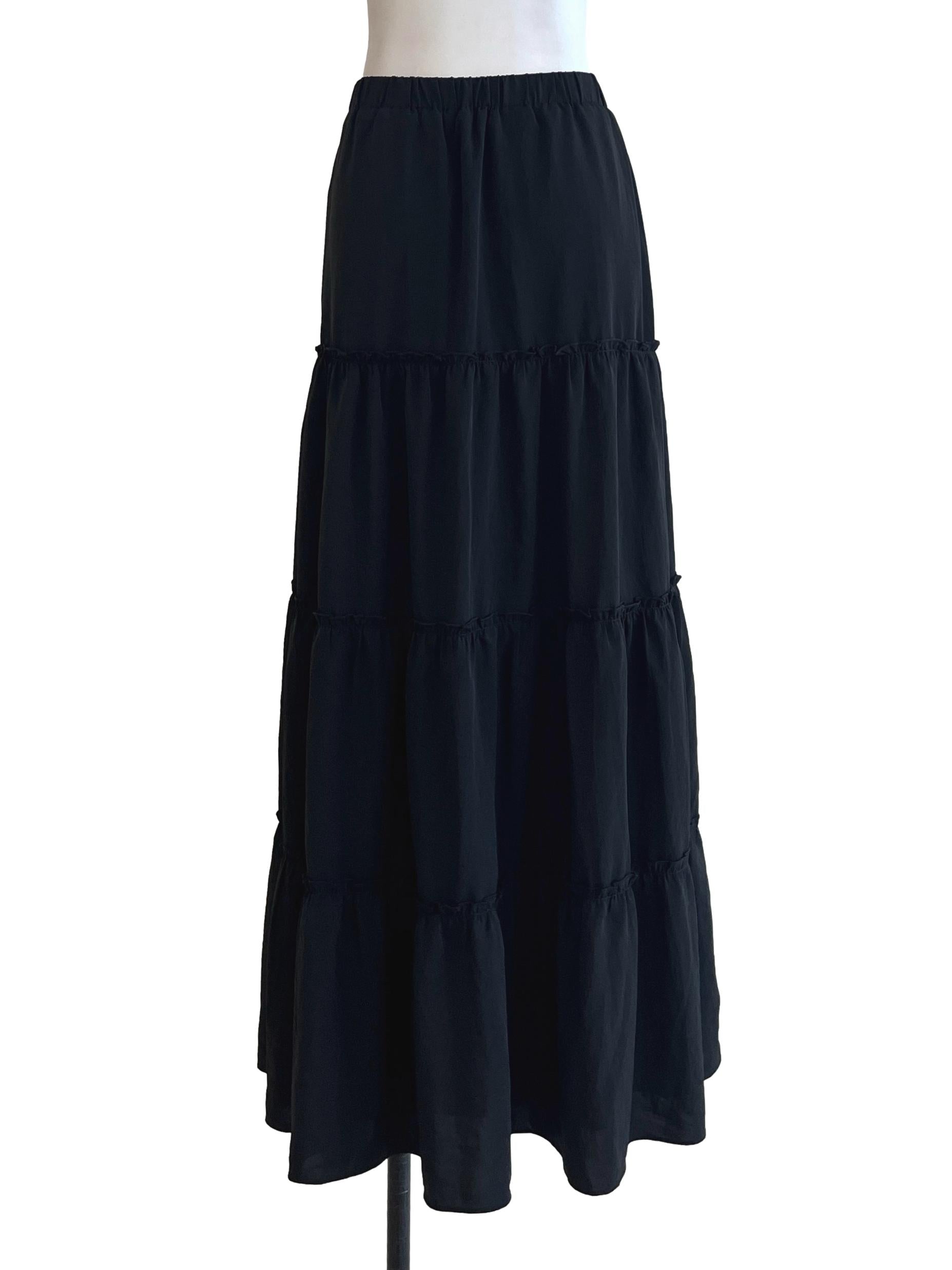 Jet Black Tiered Maxi Skirt