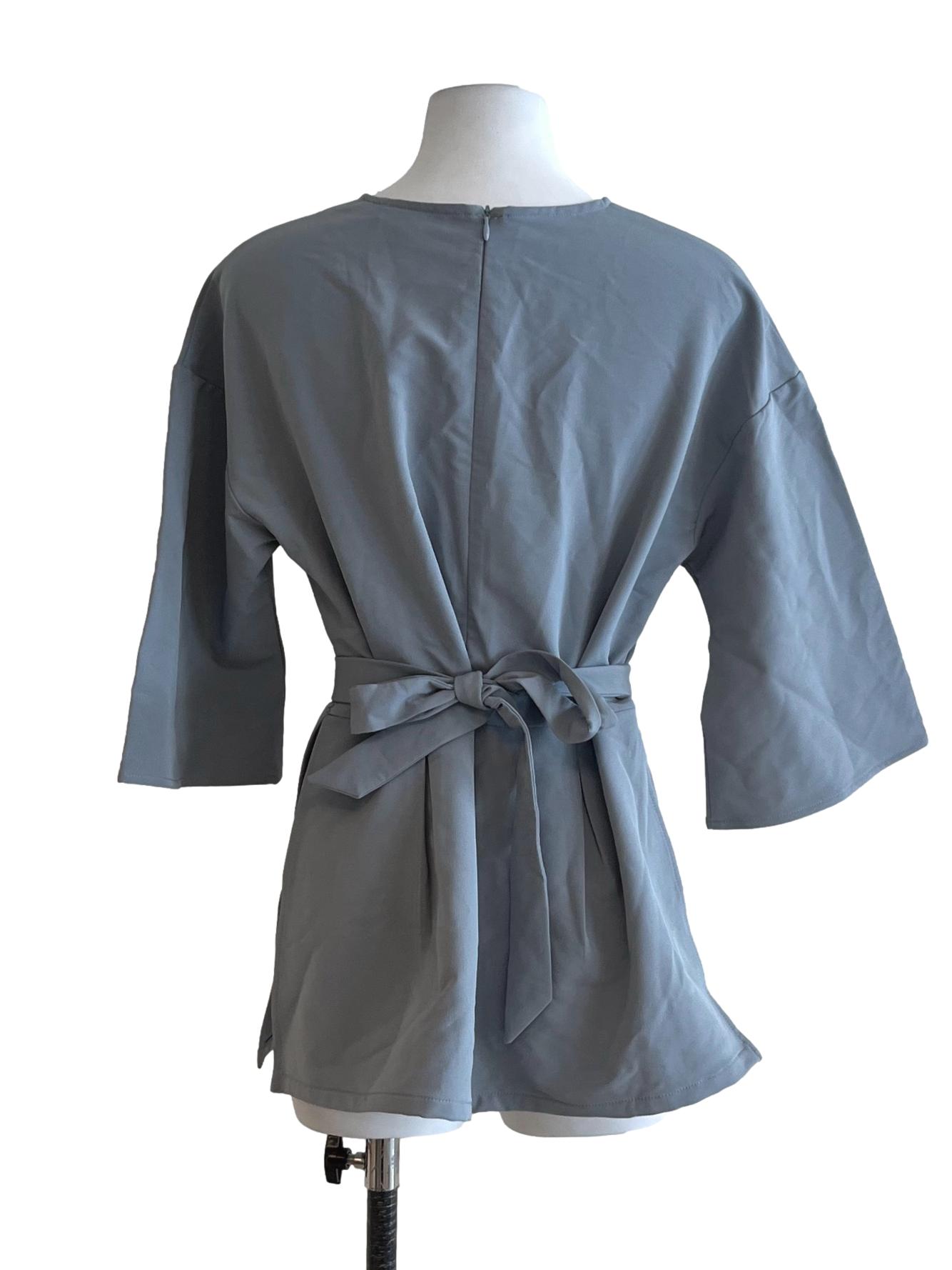 Stone Blue Jewel Neckline Blouse LB