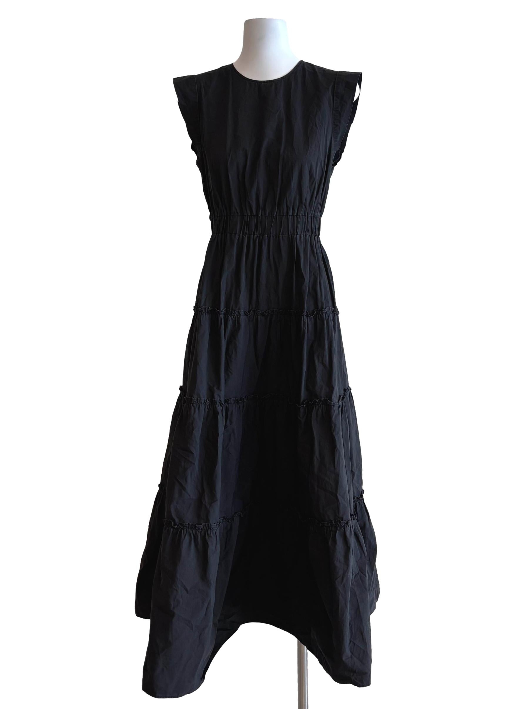 Soft Black Tier Sleeveless Cotton Dress