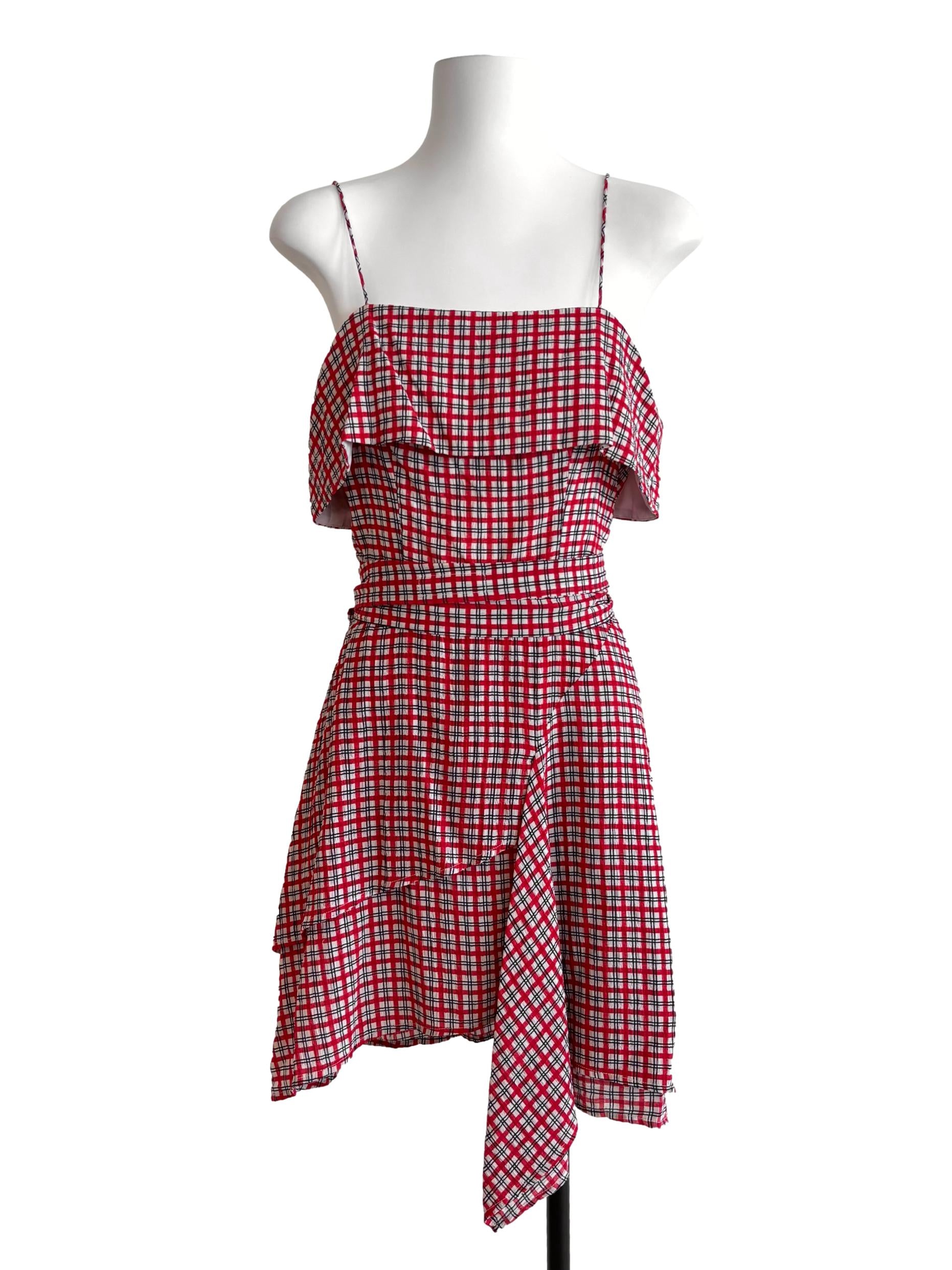Apple Red Spaghetti Strap Plaid Dress