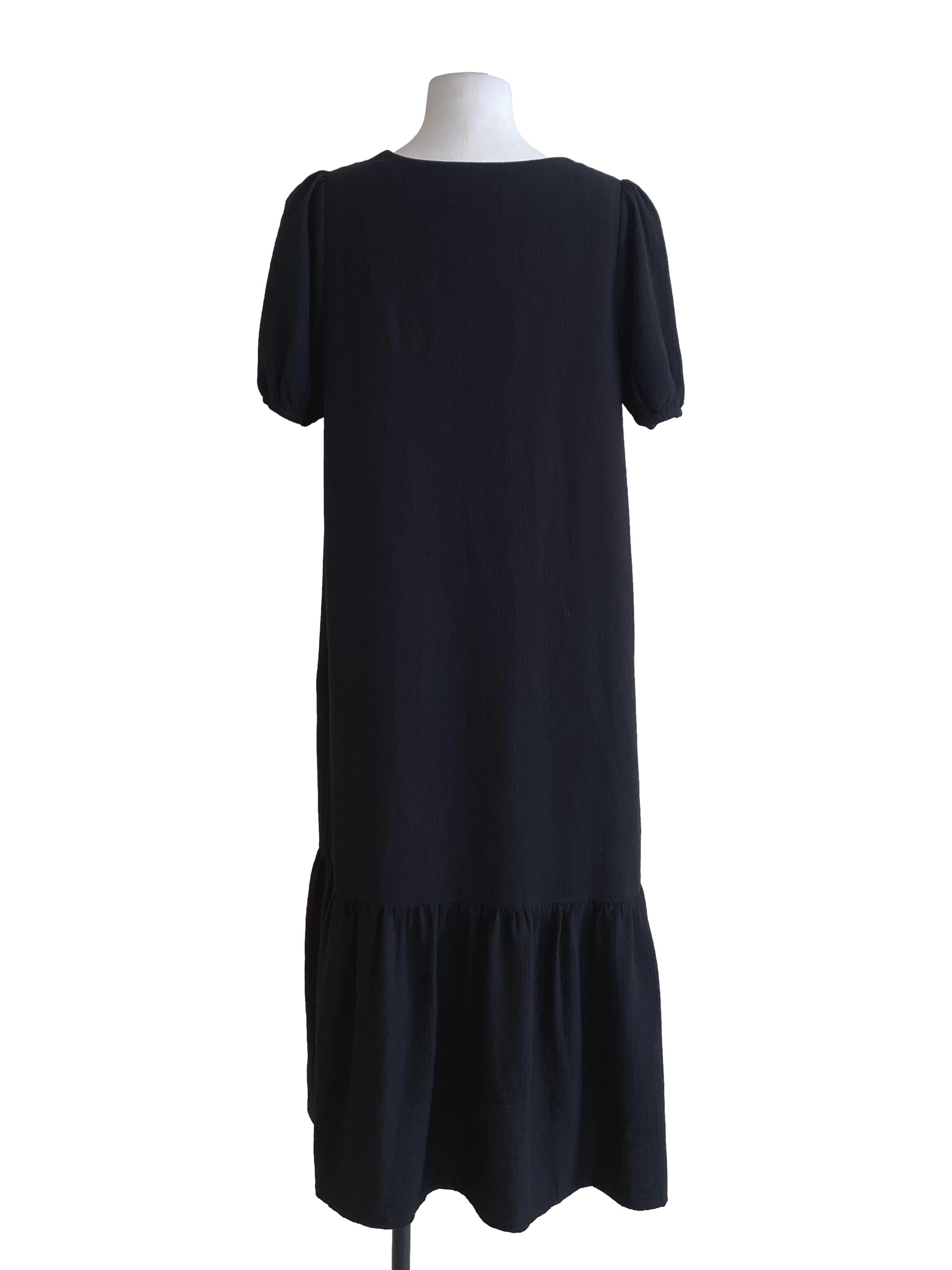 Jet Black V-Neck Bubble Shoulder Dress