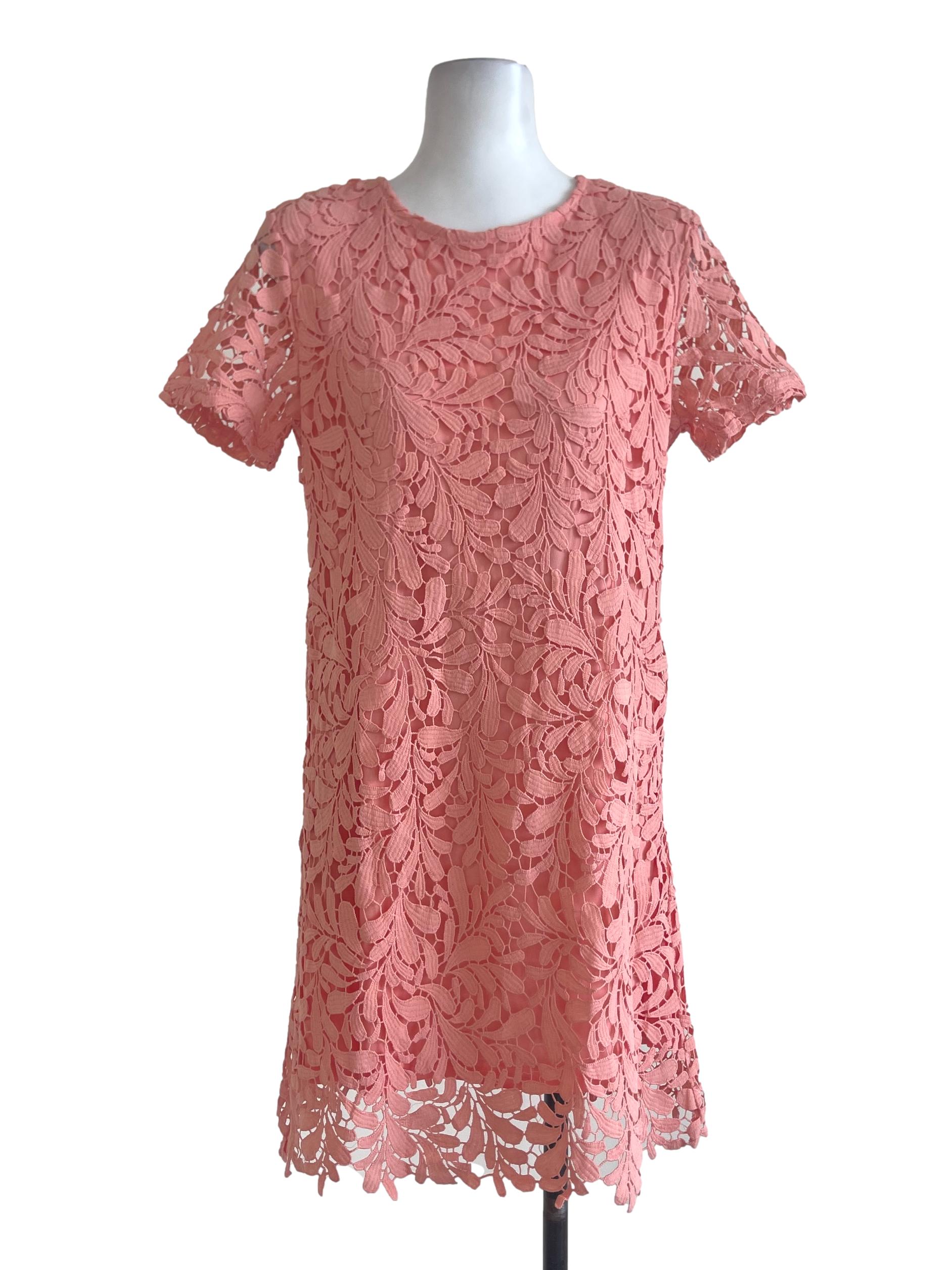 Salmon Pink Floral Lace Dress