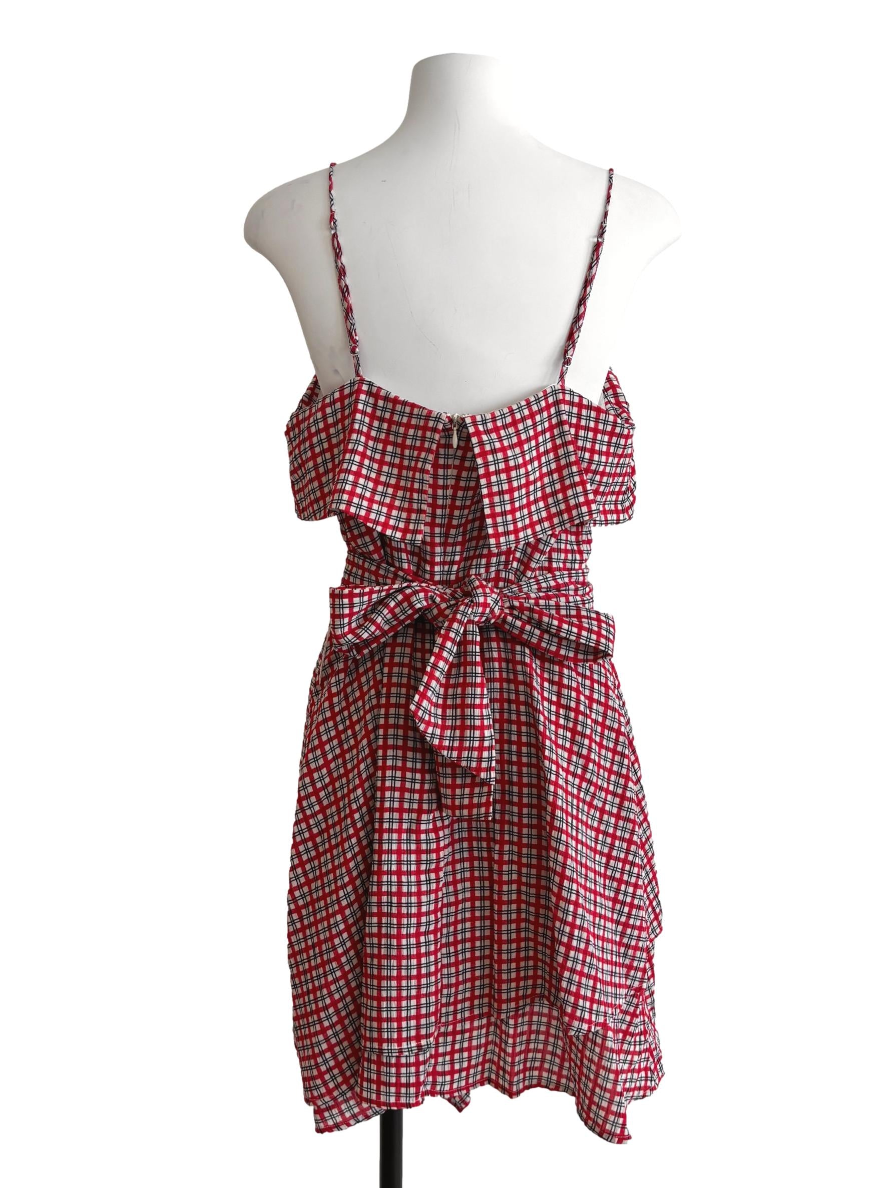Apple Red Spaghetti Strap Plaid Dress