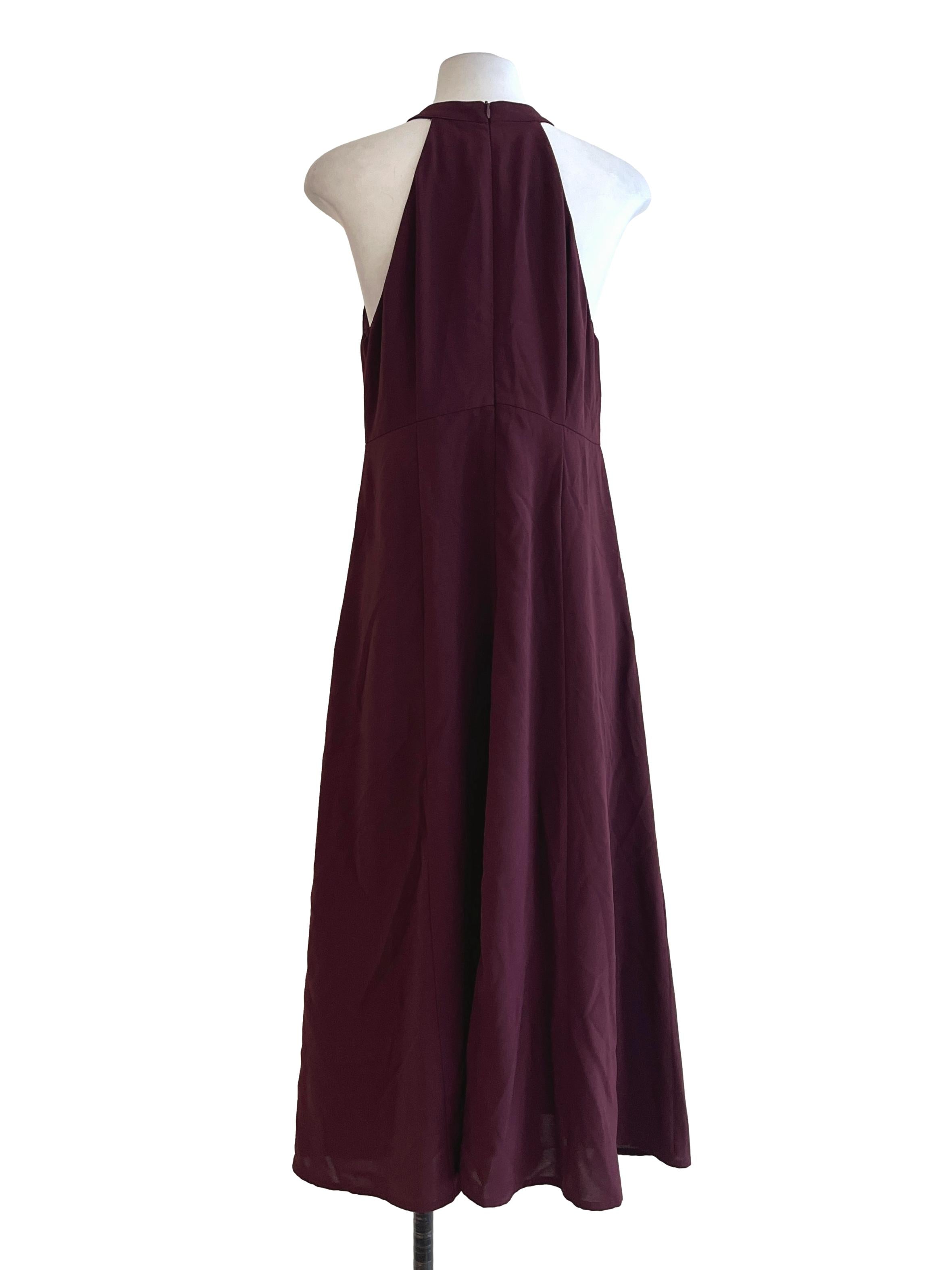 Berry Red Halter Sleeveless Maxi Dress