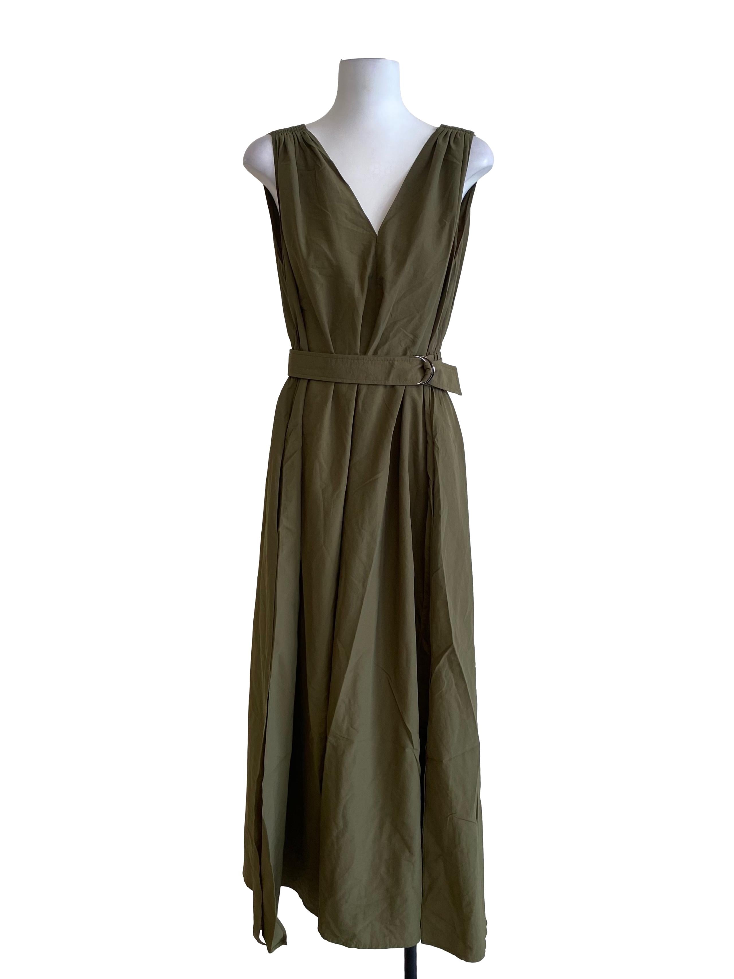Pickle Green V-Neck Sleeveless Dress