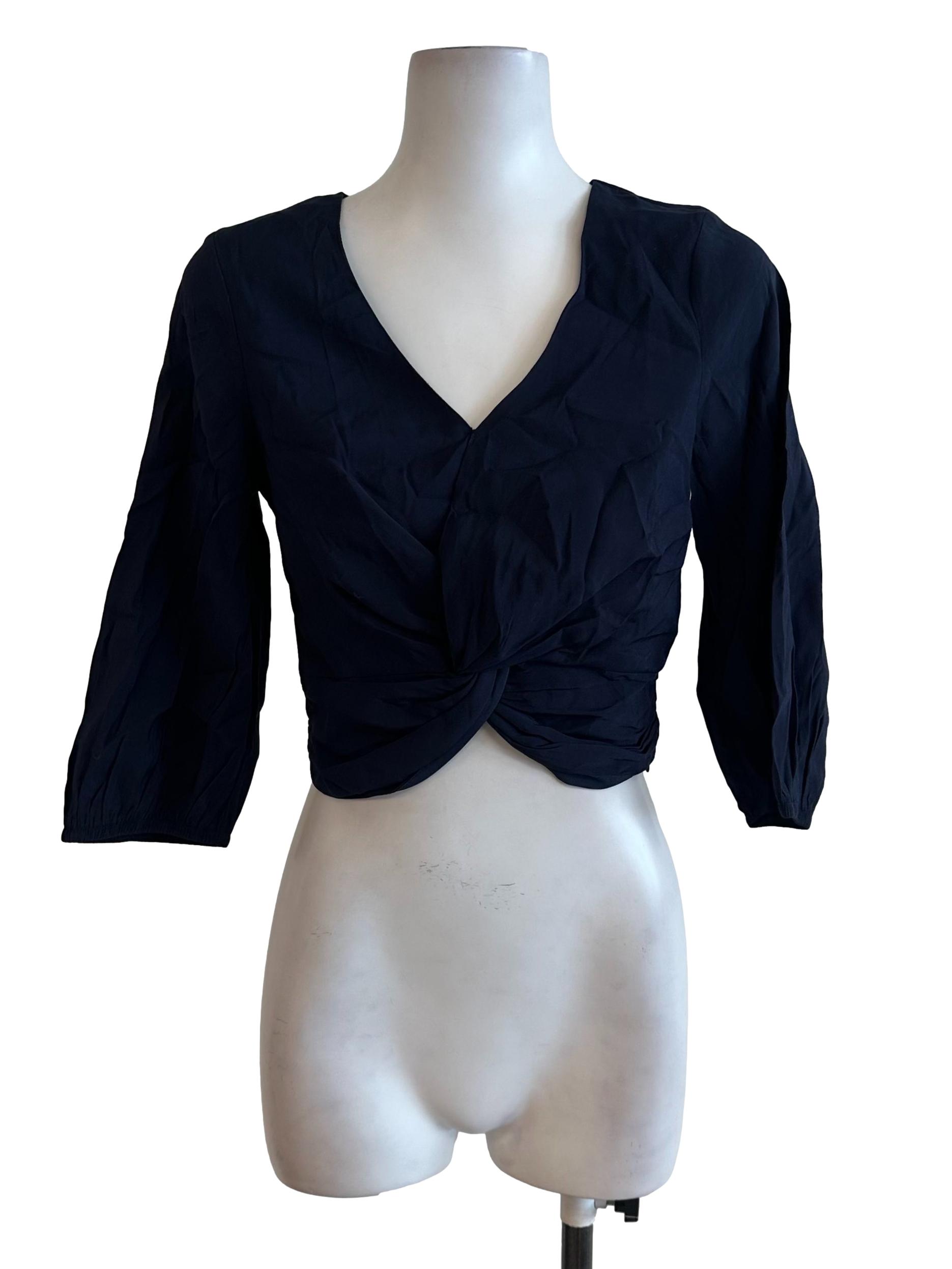 Navy Blue Knot V Neck Top