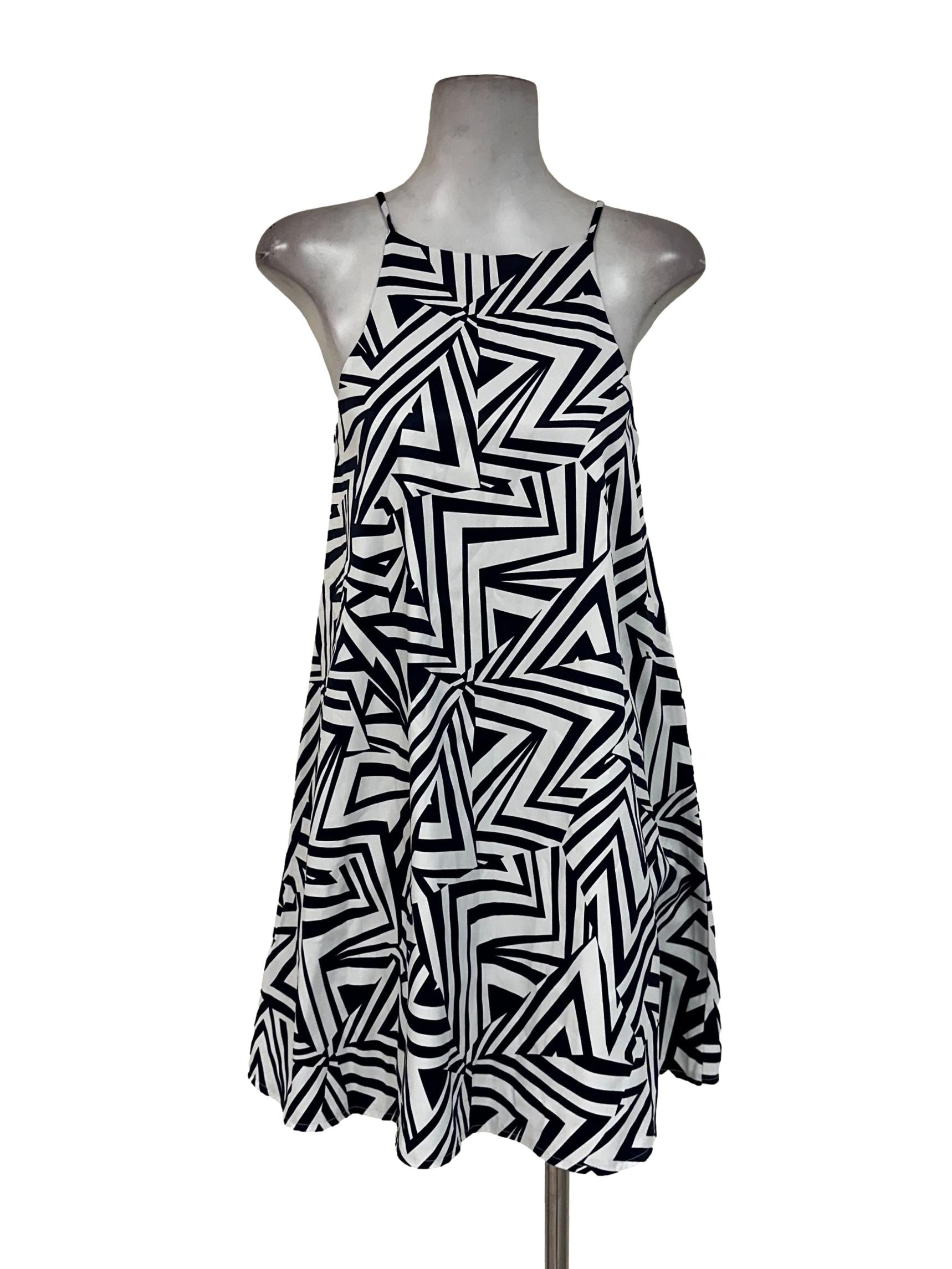 Daisy White Abstract Pattern Sleeveless Dress