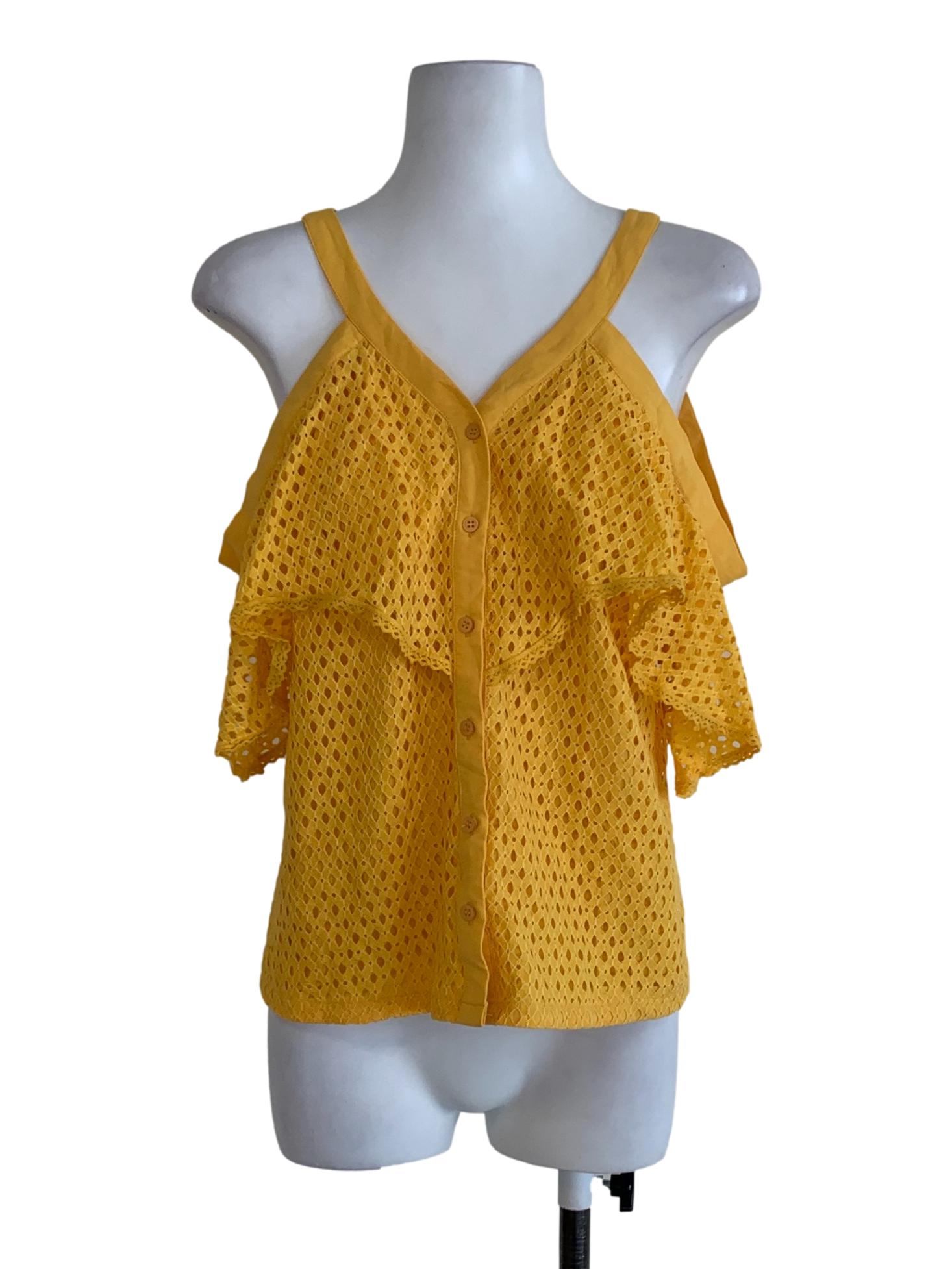 Yellow Eyelet Lace Sleeveless Top