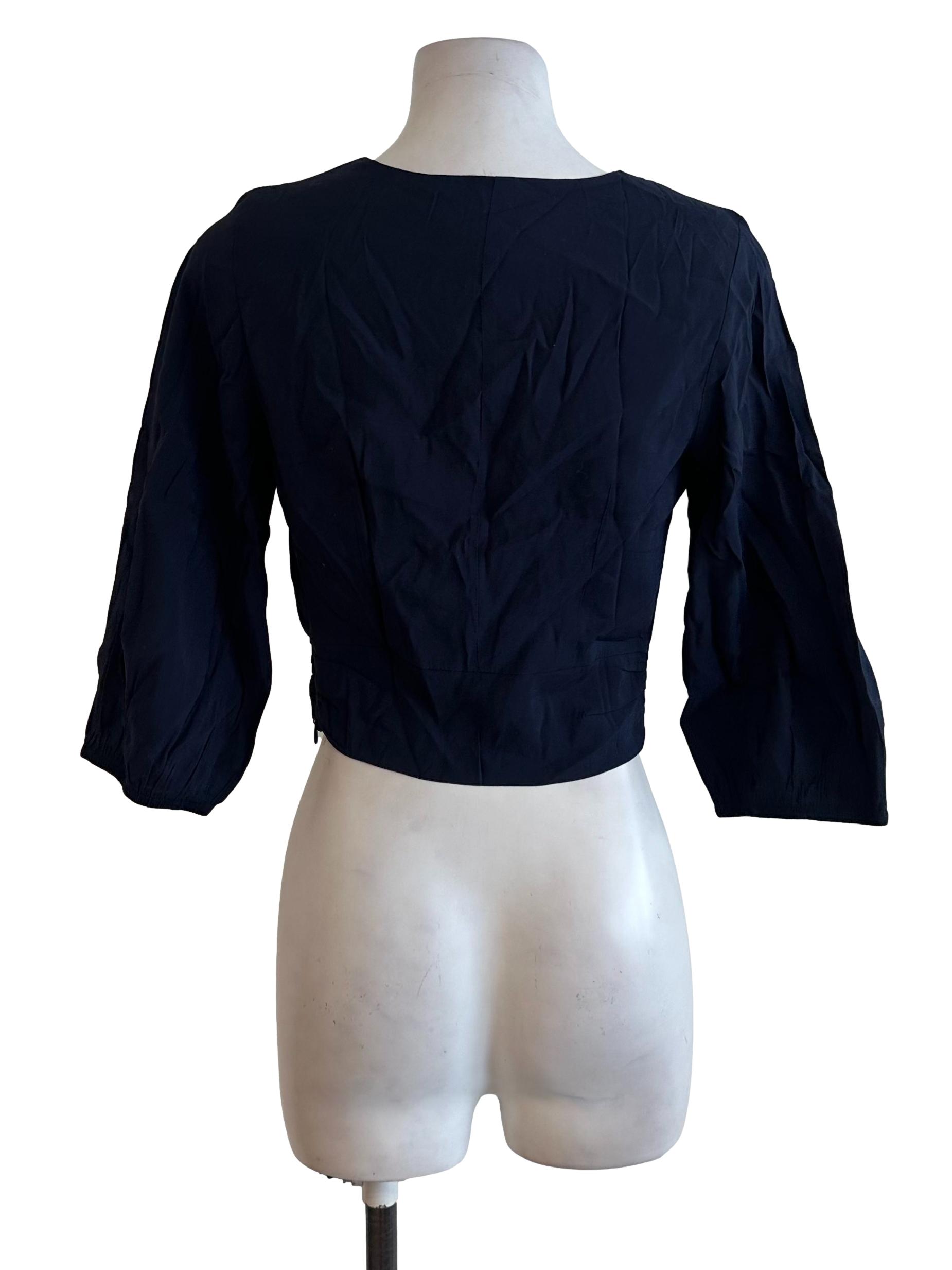 Navy Blue Knot V Neck Top