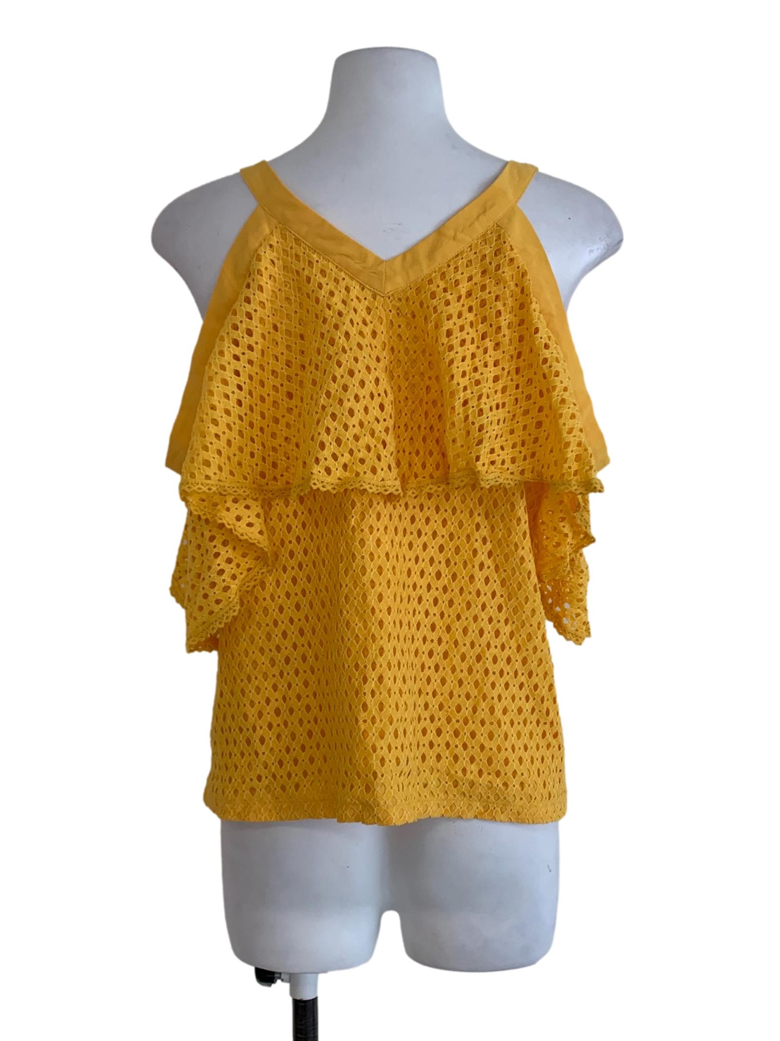 Yellow Eyelet Lace Sleeveless Top