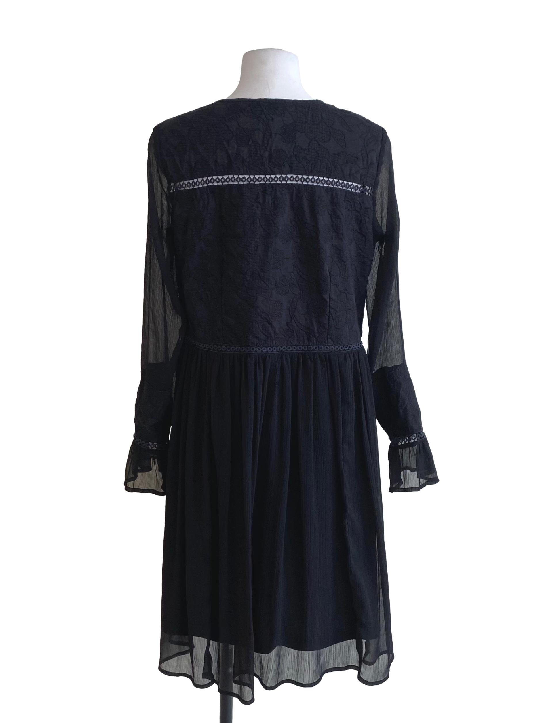 Midnight Black V-Neck Floral Pattern Dress