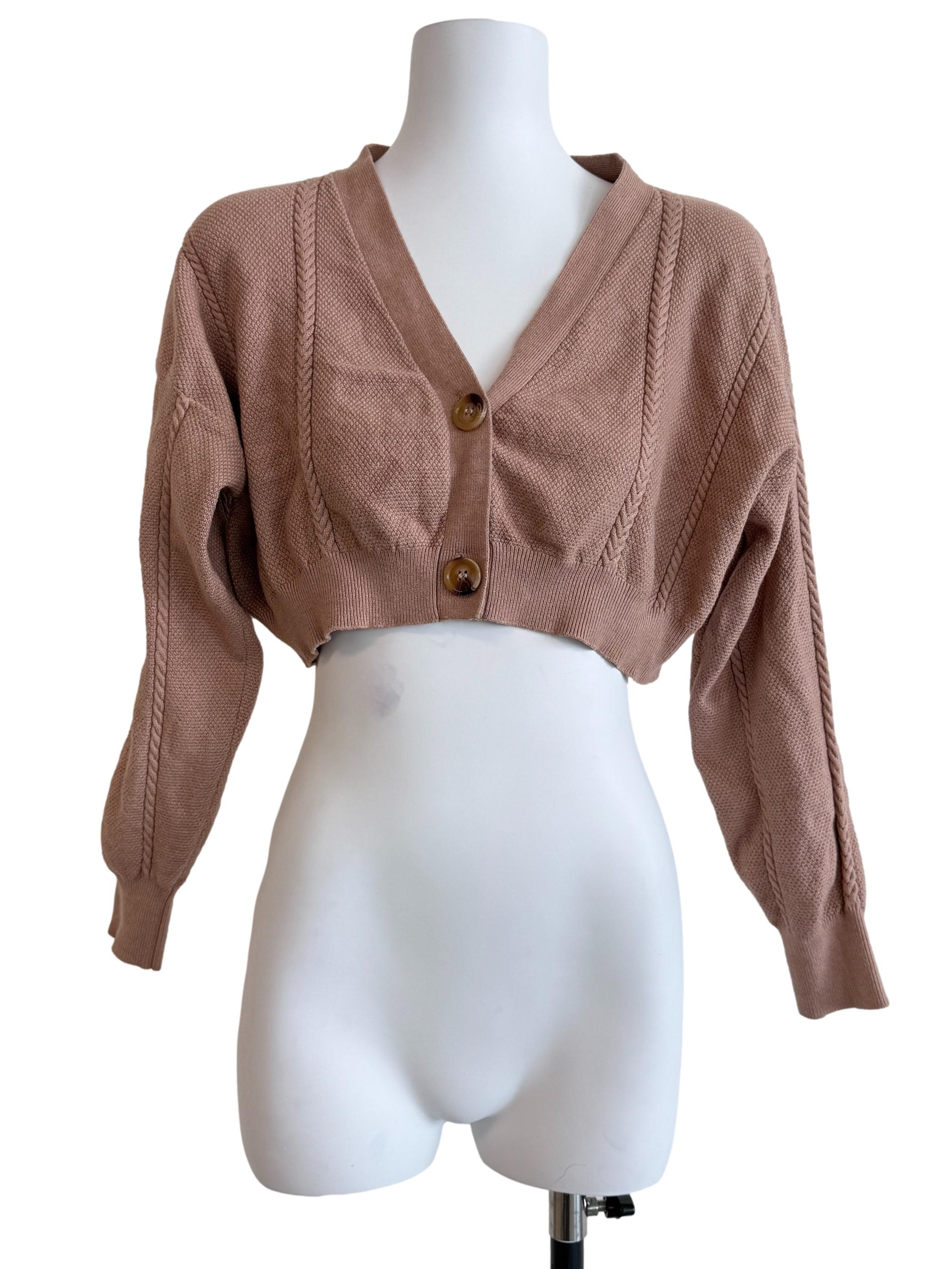 Tawny Brown Long Sleeve Crop Cardigan