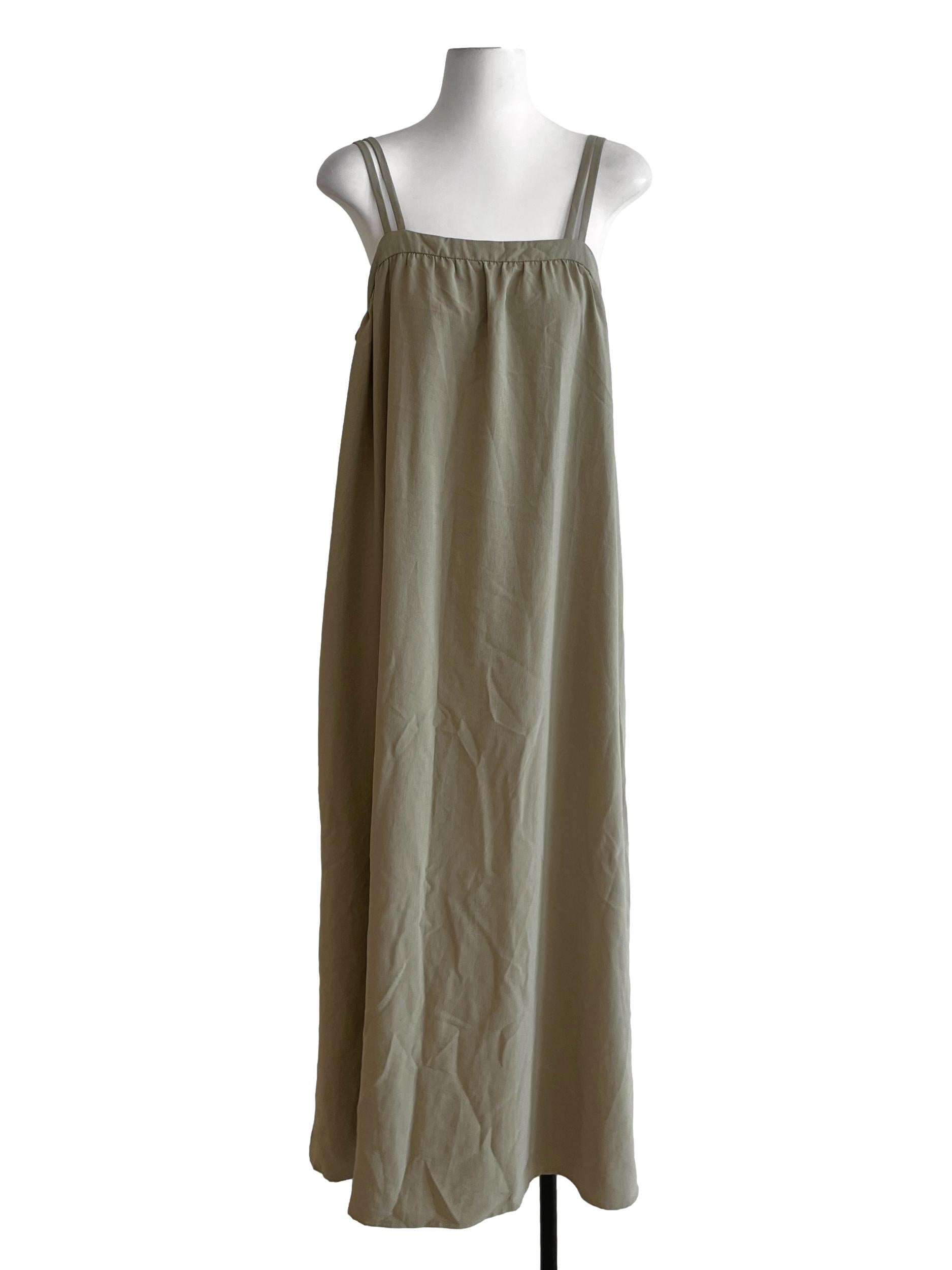 Olive Green Spaghetti Strap Yoke Dress TCL