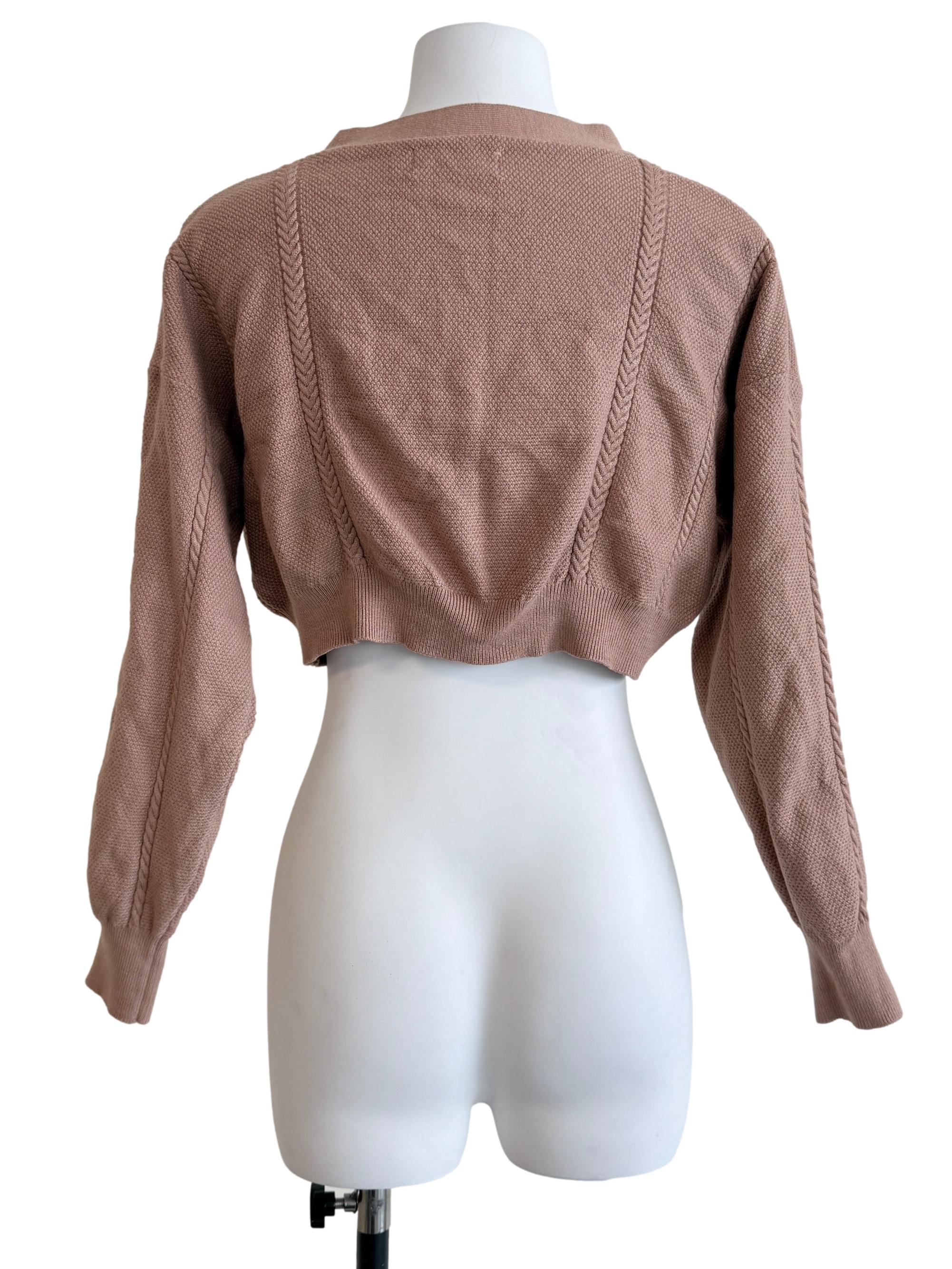 Tawny Brown Long Sleeve Crop Cardigan
