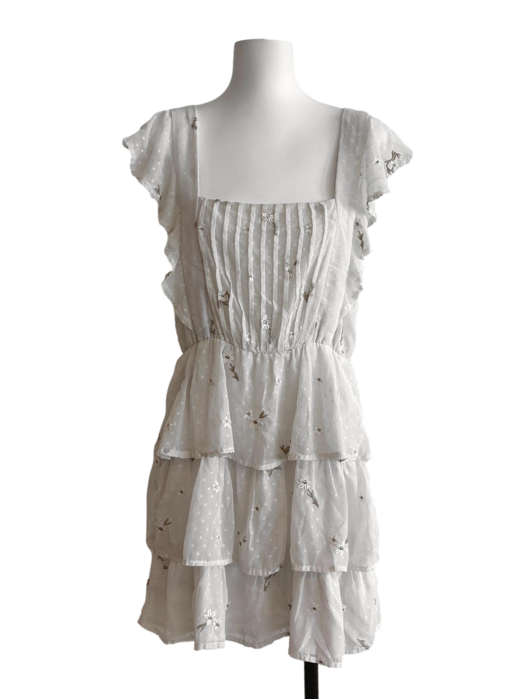 Daisy White Square Neck Tier Dress
