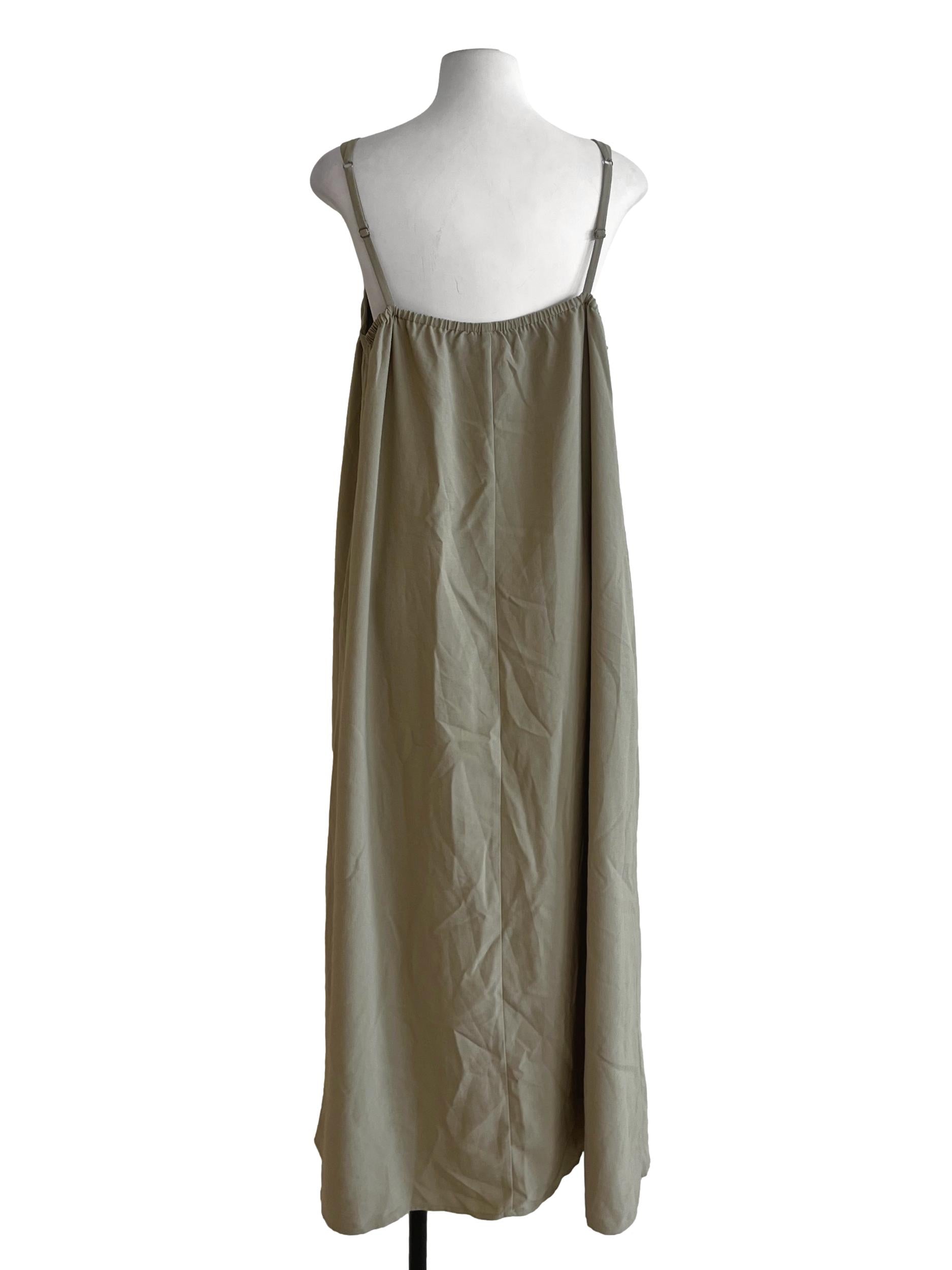 Olive Green Spaghetti Strap Yoke Dress TCL
