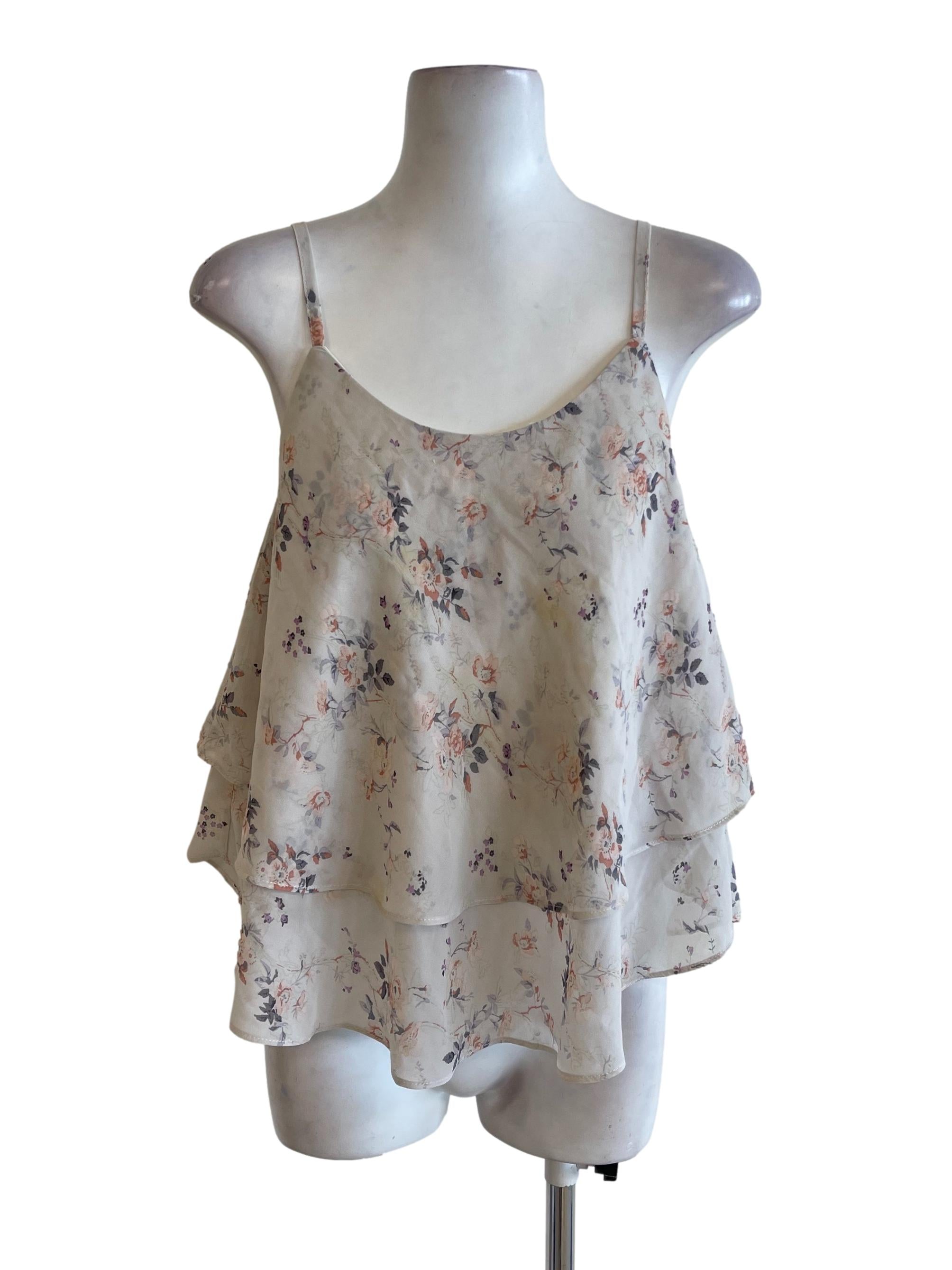 Bone Floral Flowy Layered Top