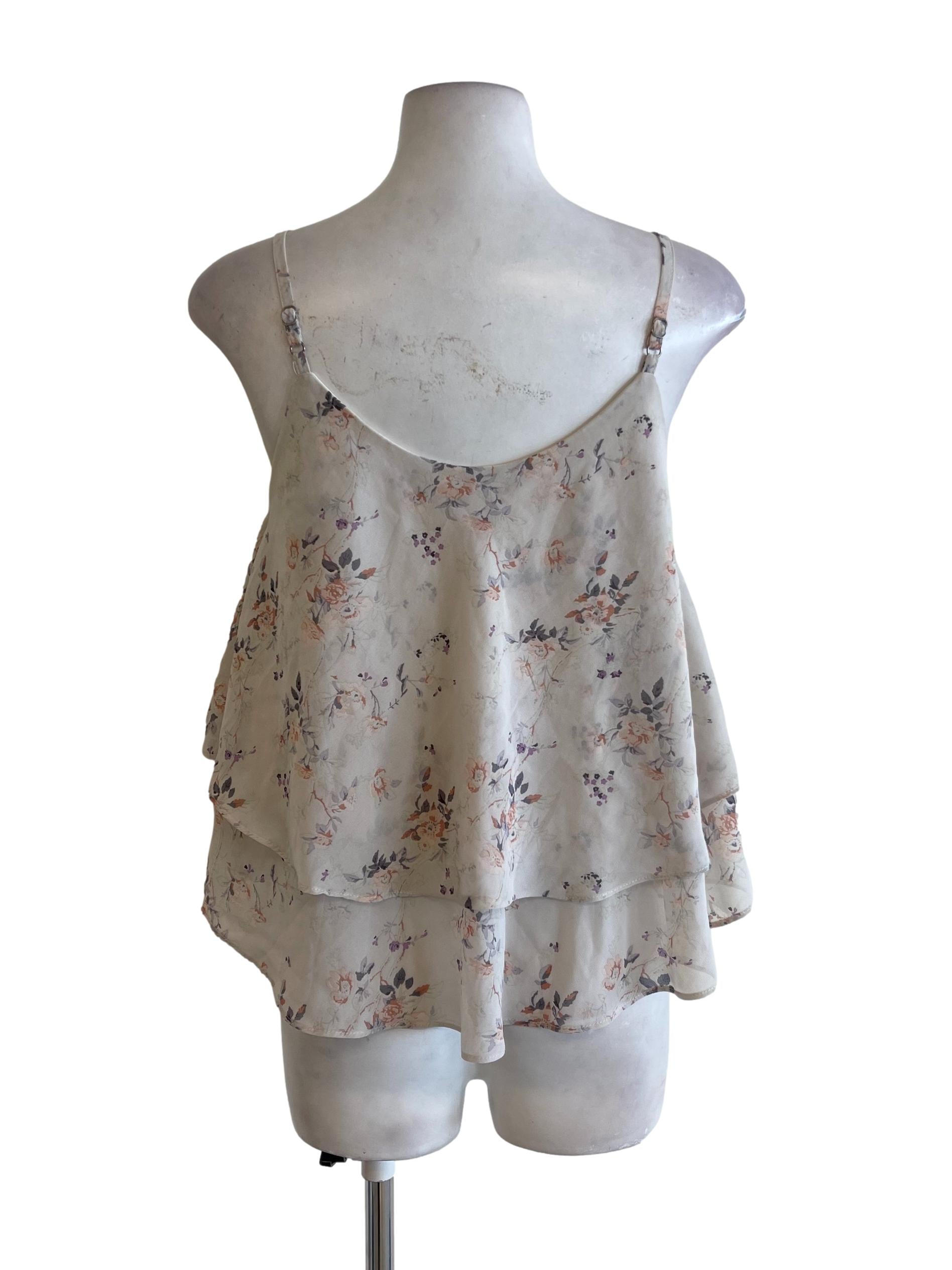 Bone Floral Flowy Layered Top