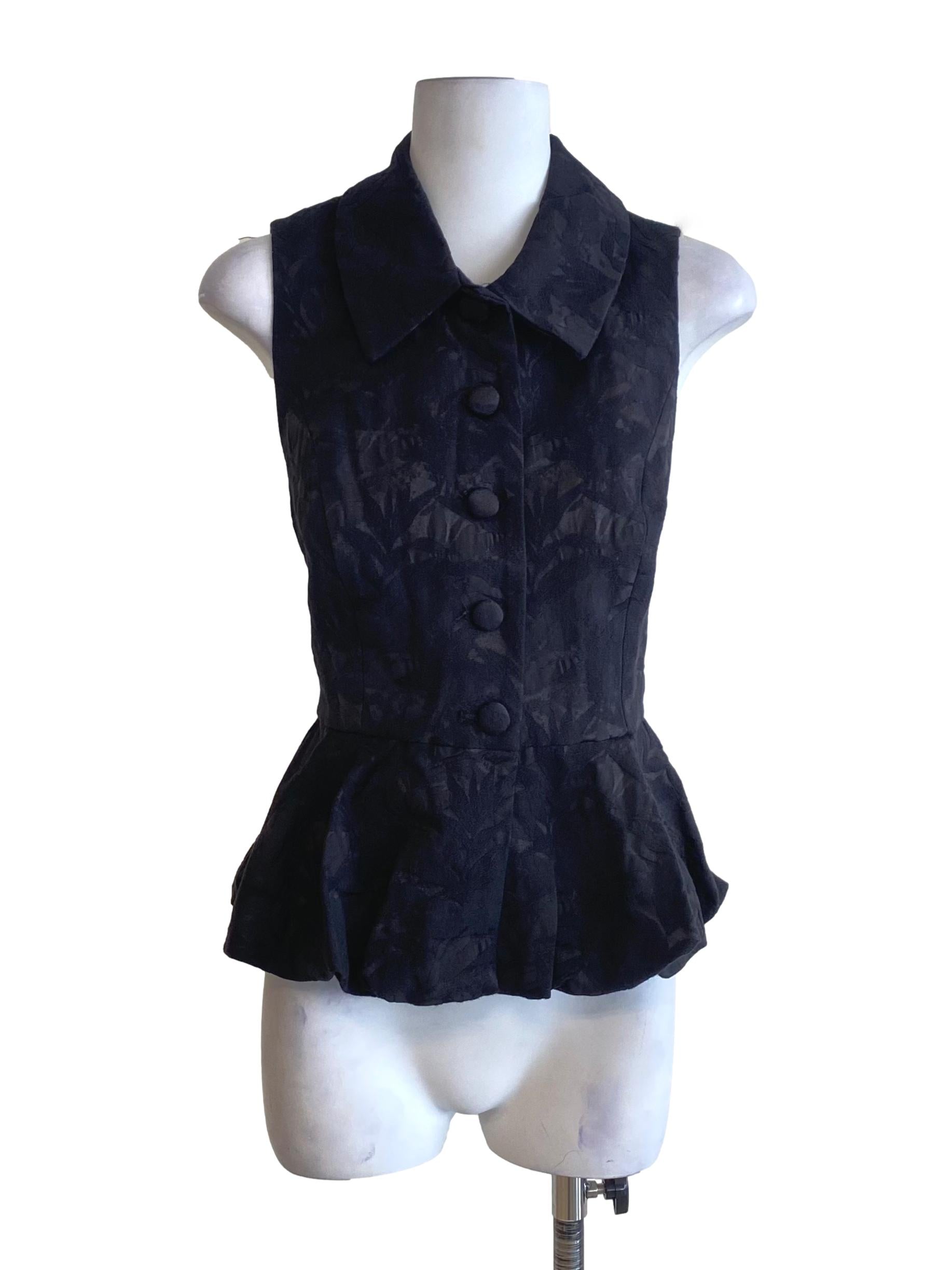 Pitch Black Floral Pattern Button Down Top