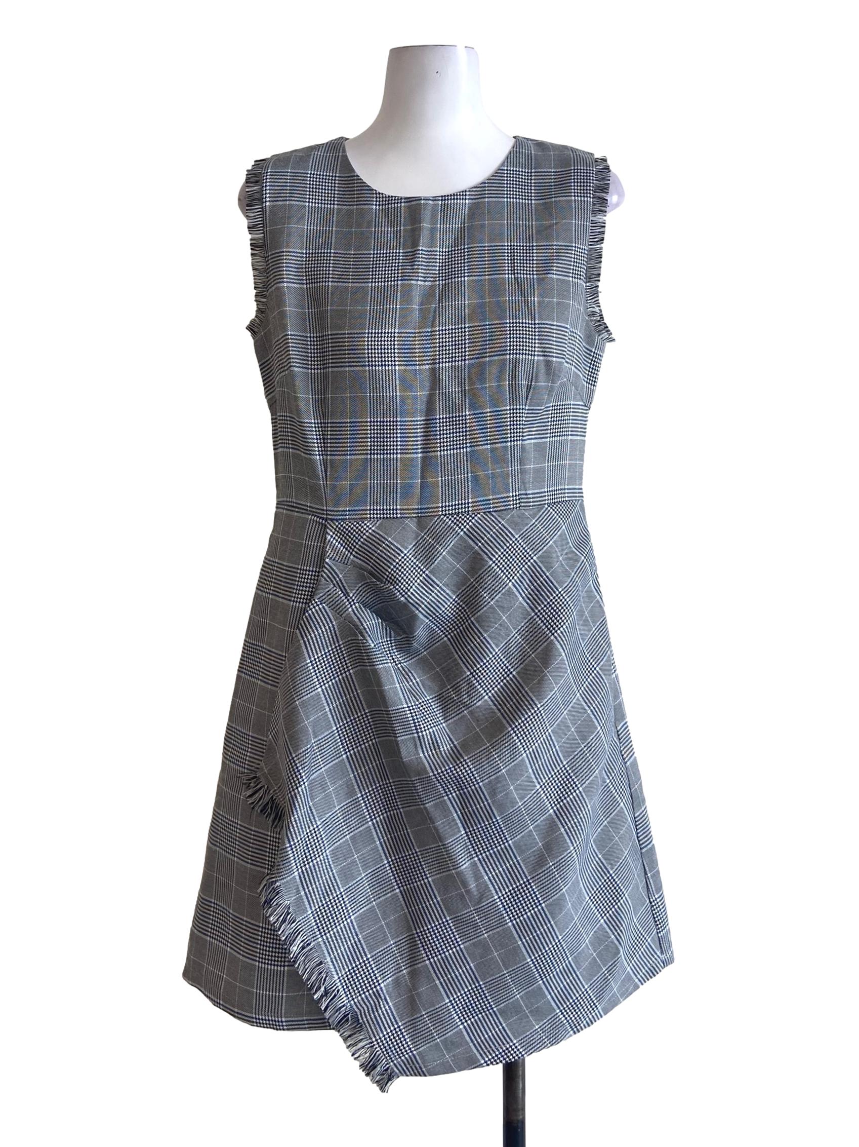 Black Sleeveless Tartan Sheath Dress LB