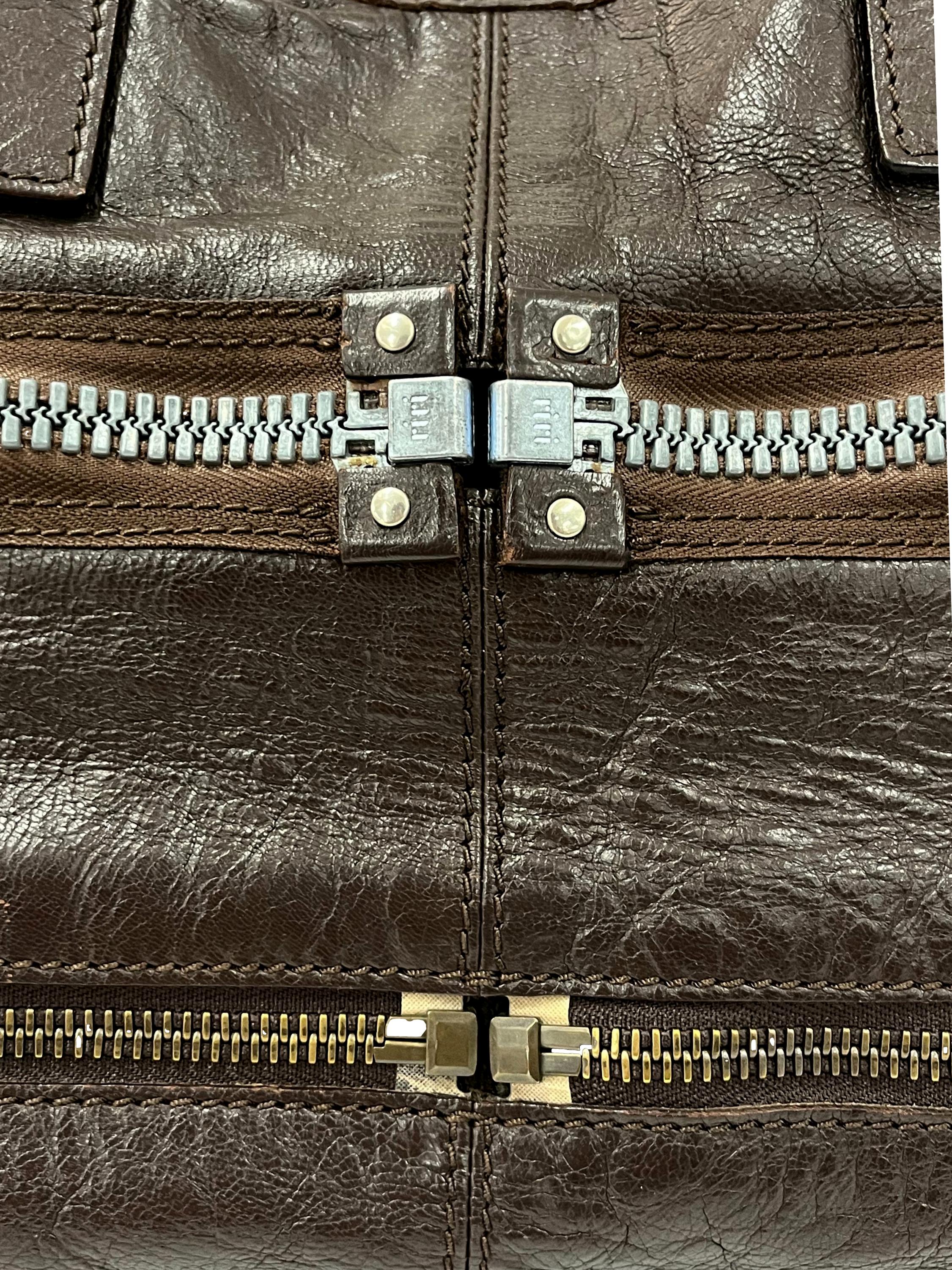 Mocha Anthracite Black Leather Zippered Tote Bag