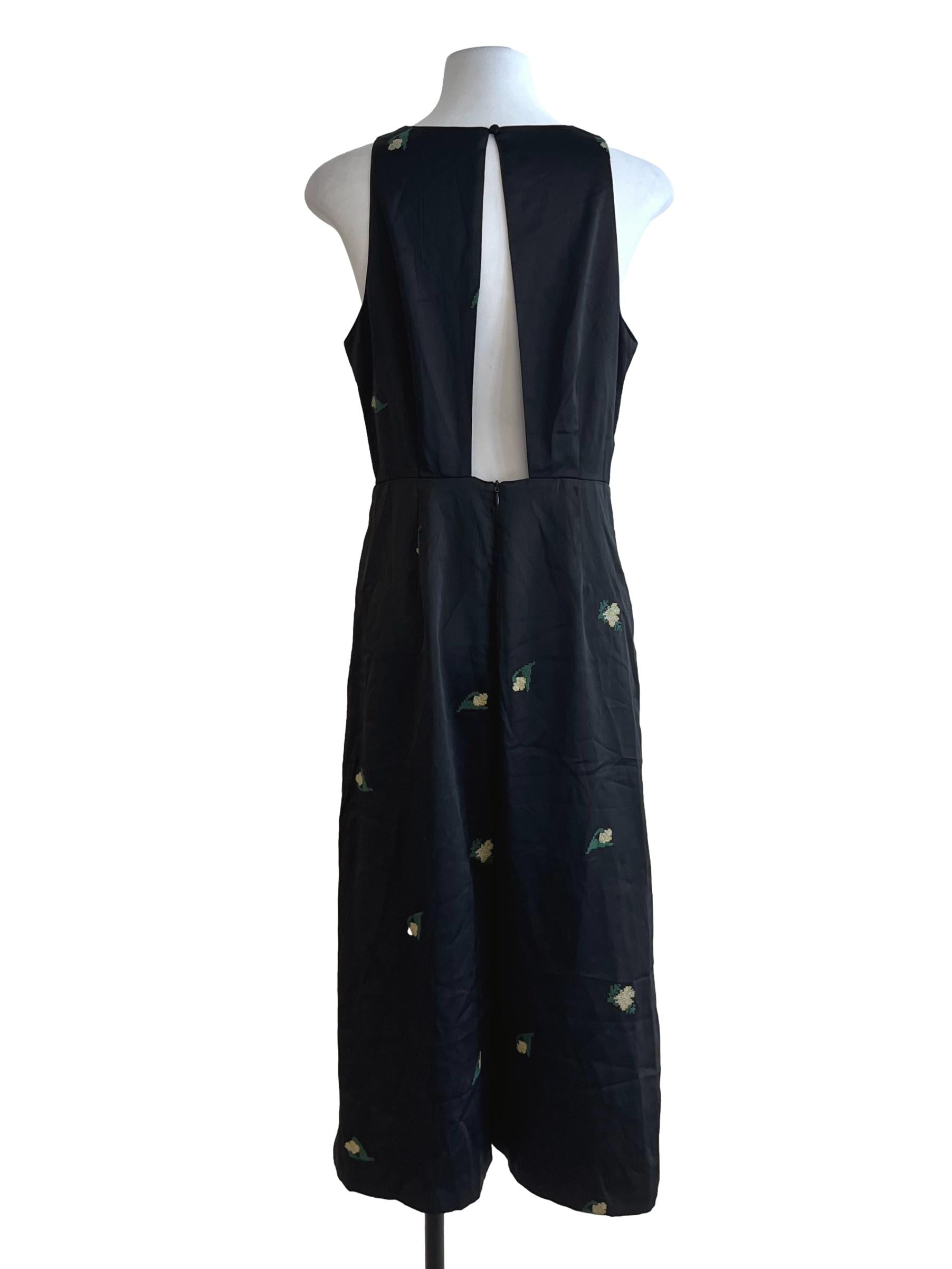 Black Jewel Neckline A-Line Dress