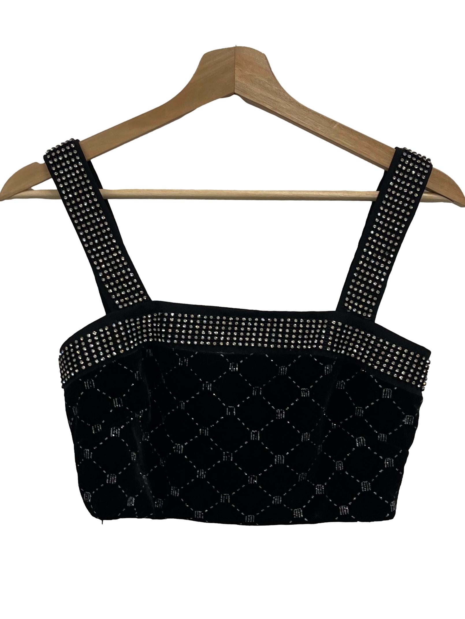Pomelo Black Velvet Jewelled Across Neck Tank