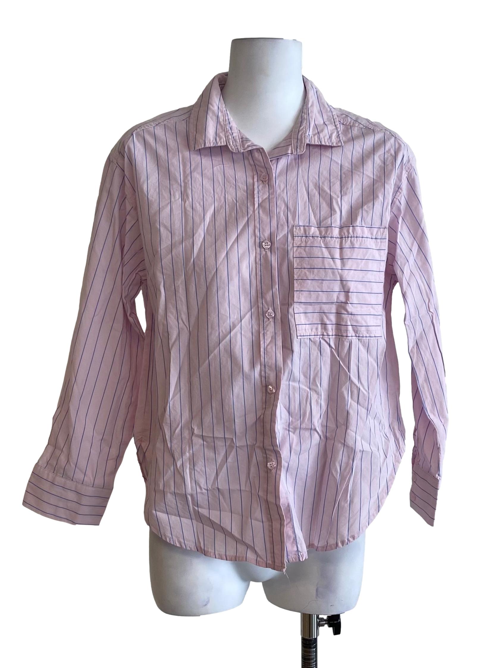 Lemonade Pink With Light Blue Stripes Button Down Shirt