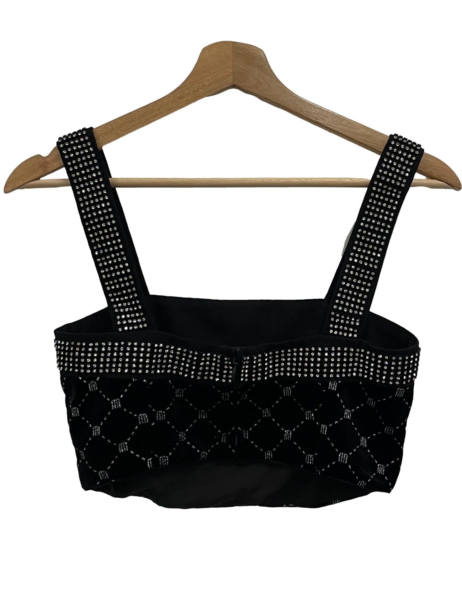 Pomelo Black Velvet Jewelled Across Neck Tank
