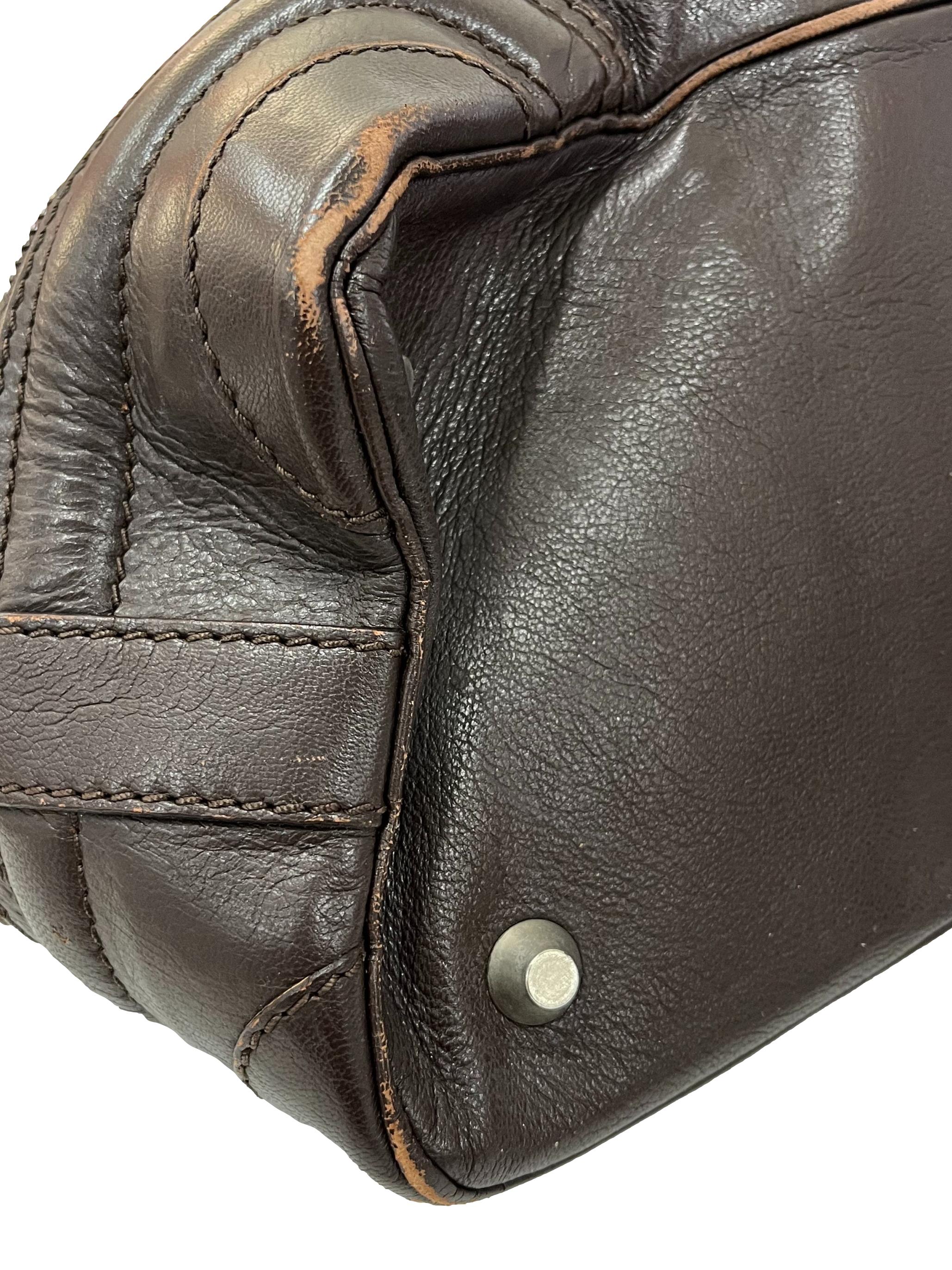 Mocha Anthracite Black Leather Zippered Tote Bag