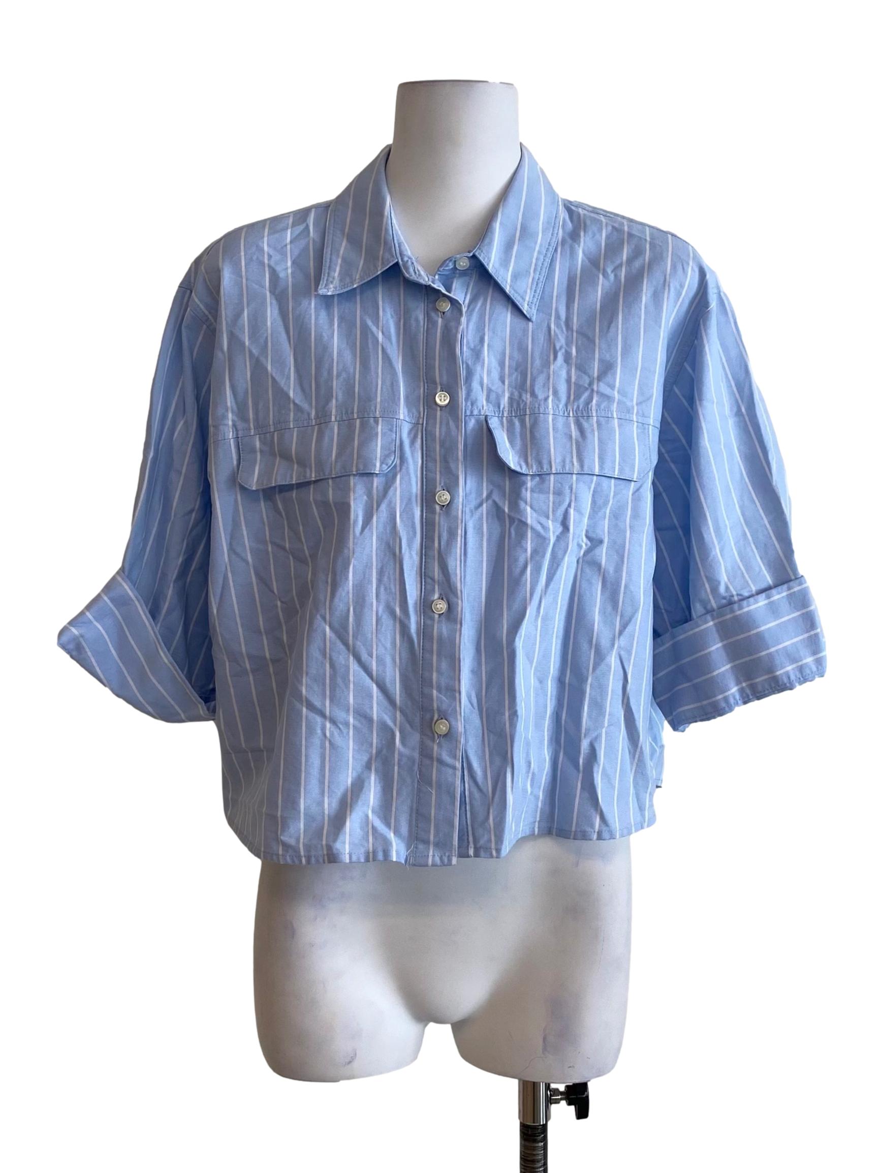 Soft Light Blue With White Stripes Button Down Shirt