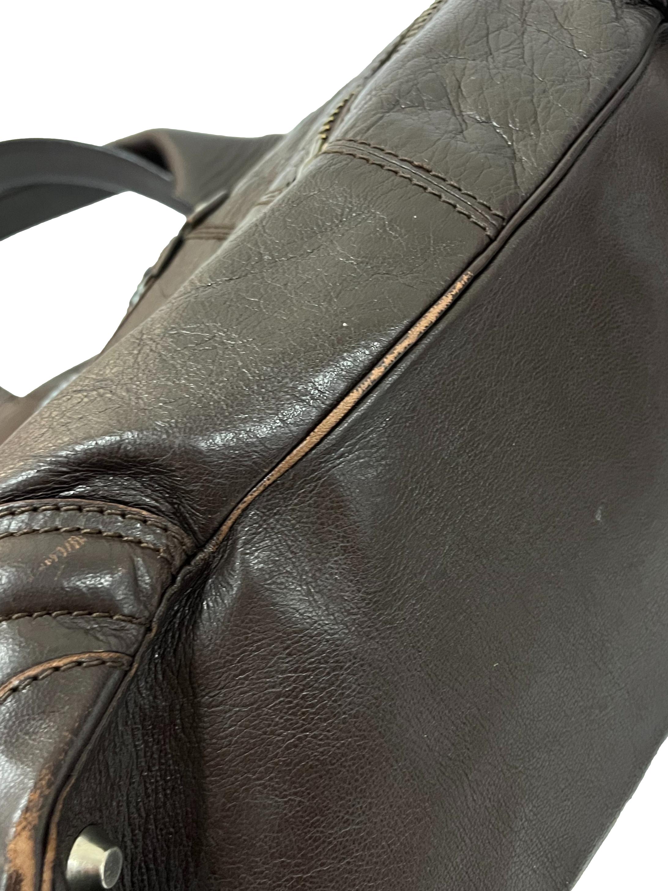 Mocha Anthracite Black Leather Zippered Tote Bag