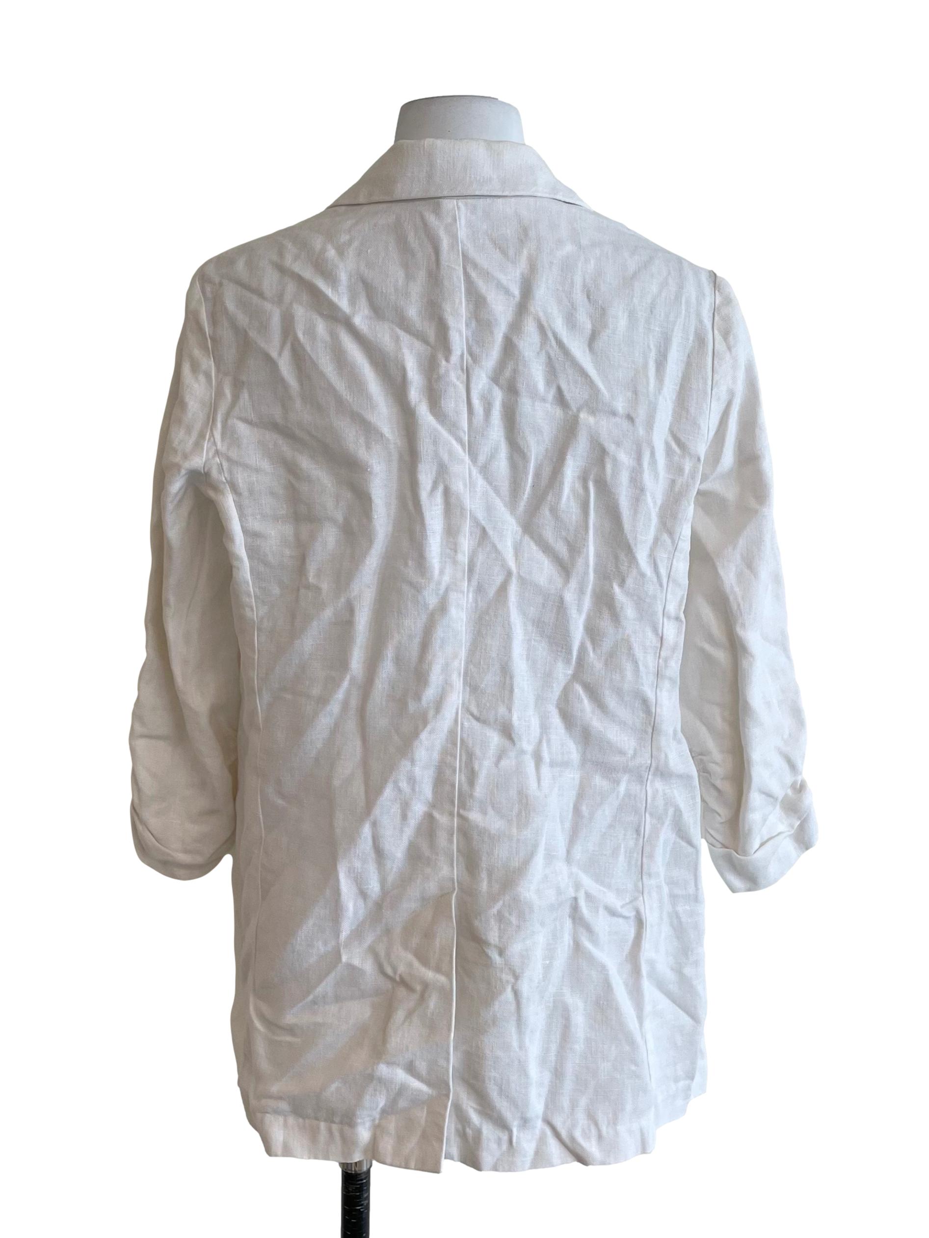 White Scrunch Sleeves One Button Blazer