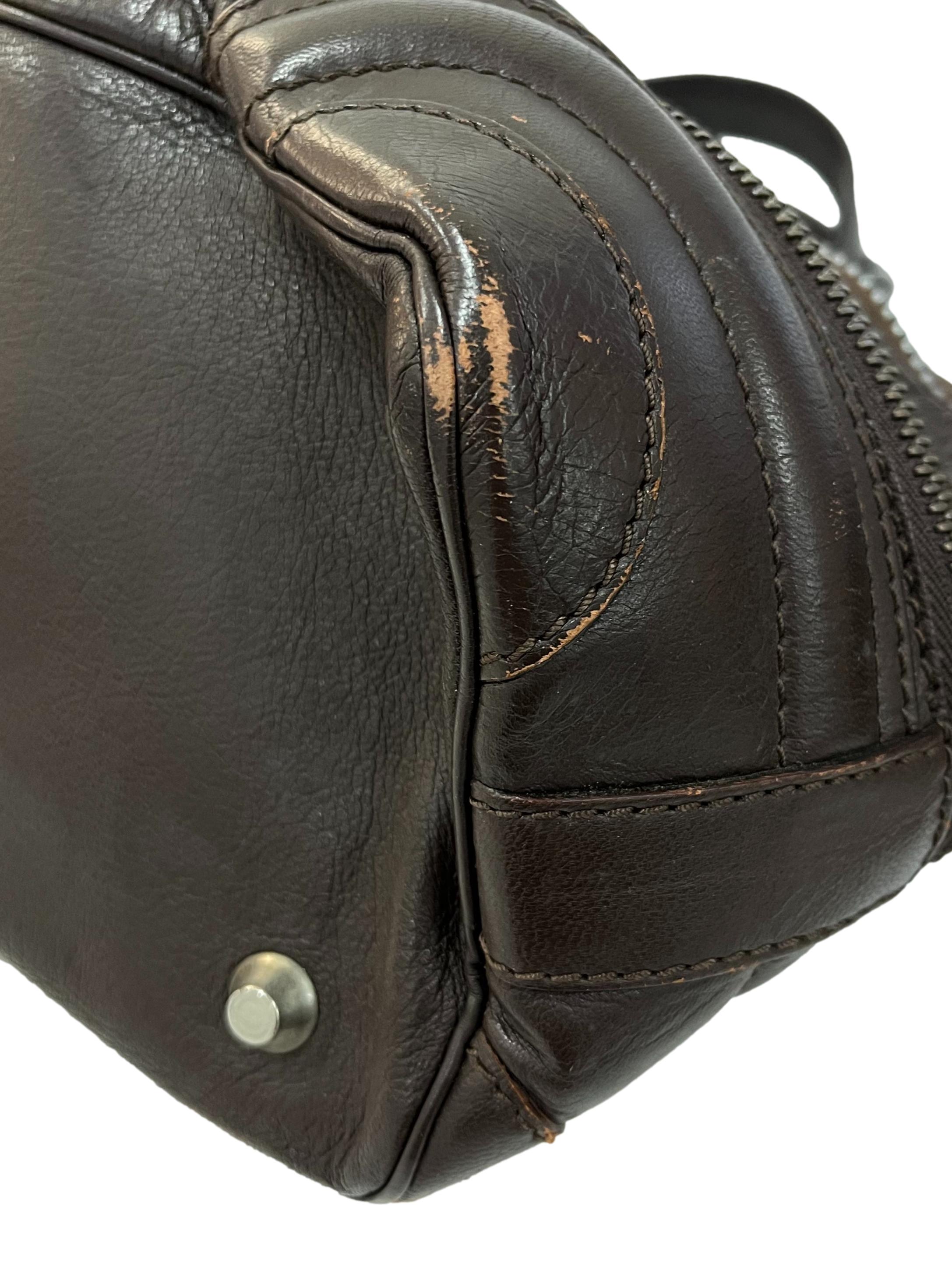 Mocha Anthracite Black Leather Zippered Tote Bag