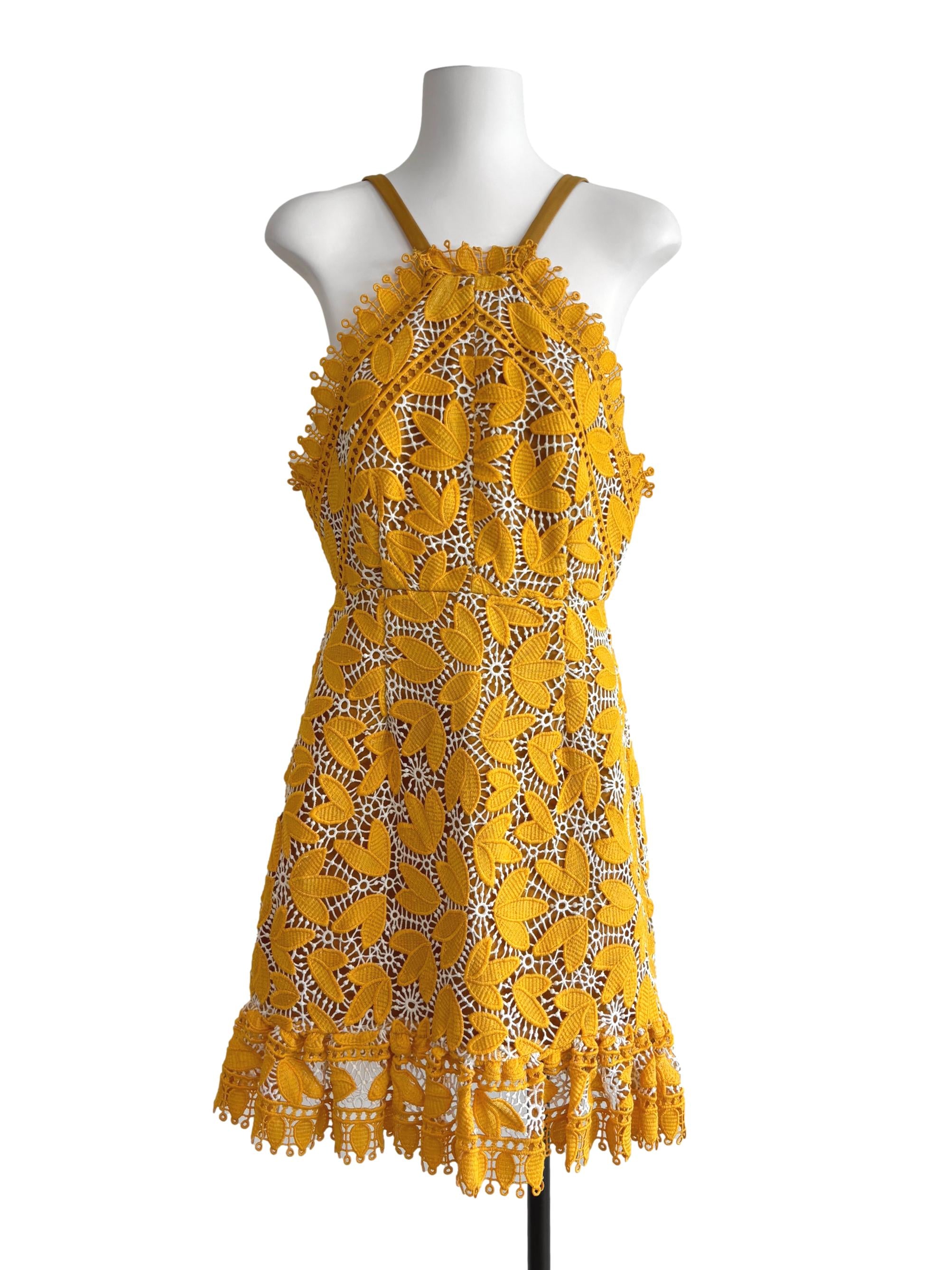 Honey Yellow A-Line Mini Lace Dress