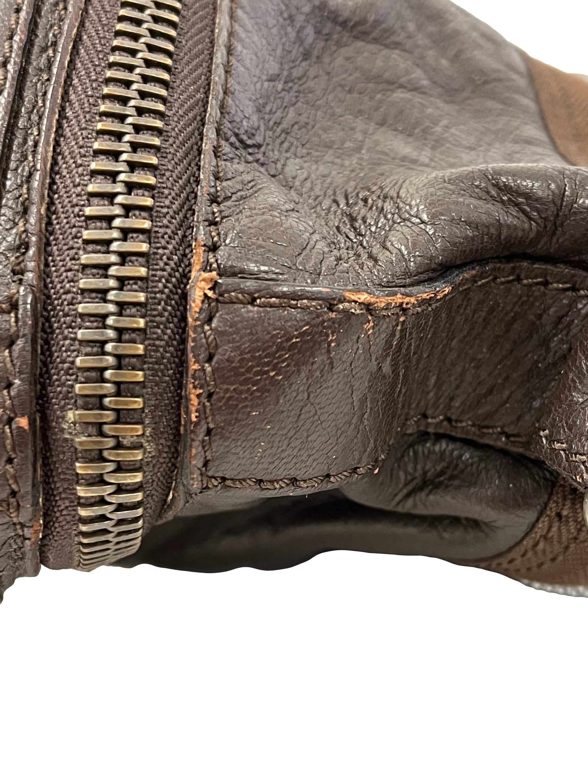 Mocha Anthracite Black Leather Zippered Tote Bag