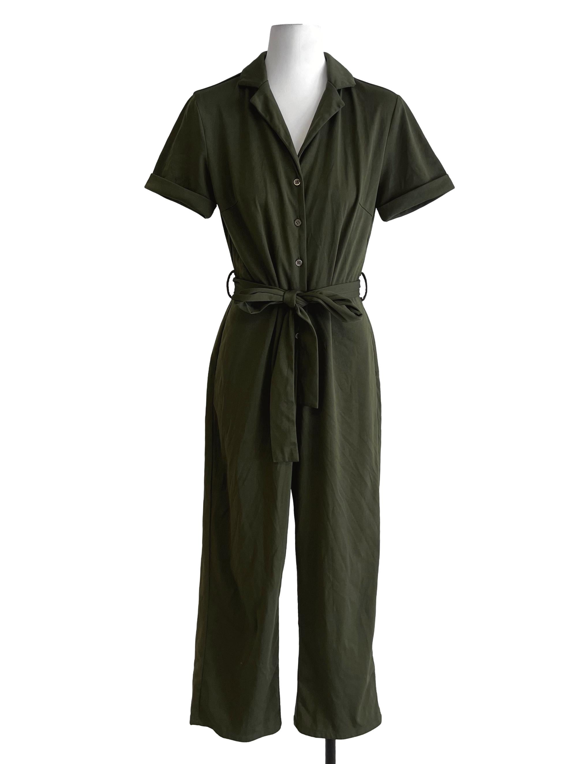 Moss Green Wing Collar Jumpsuit