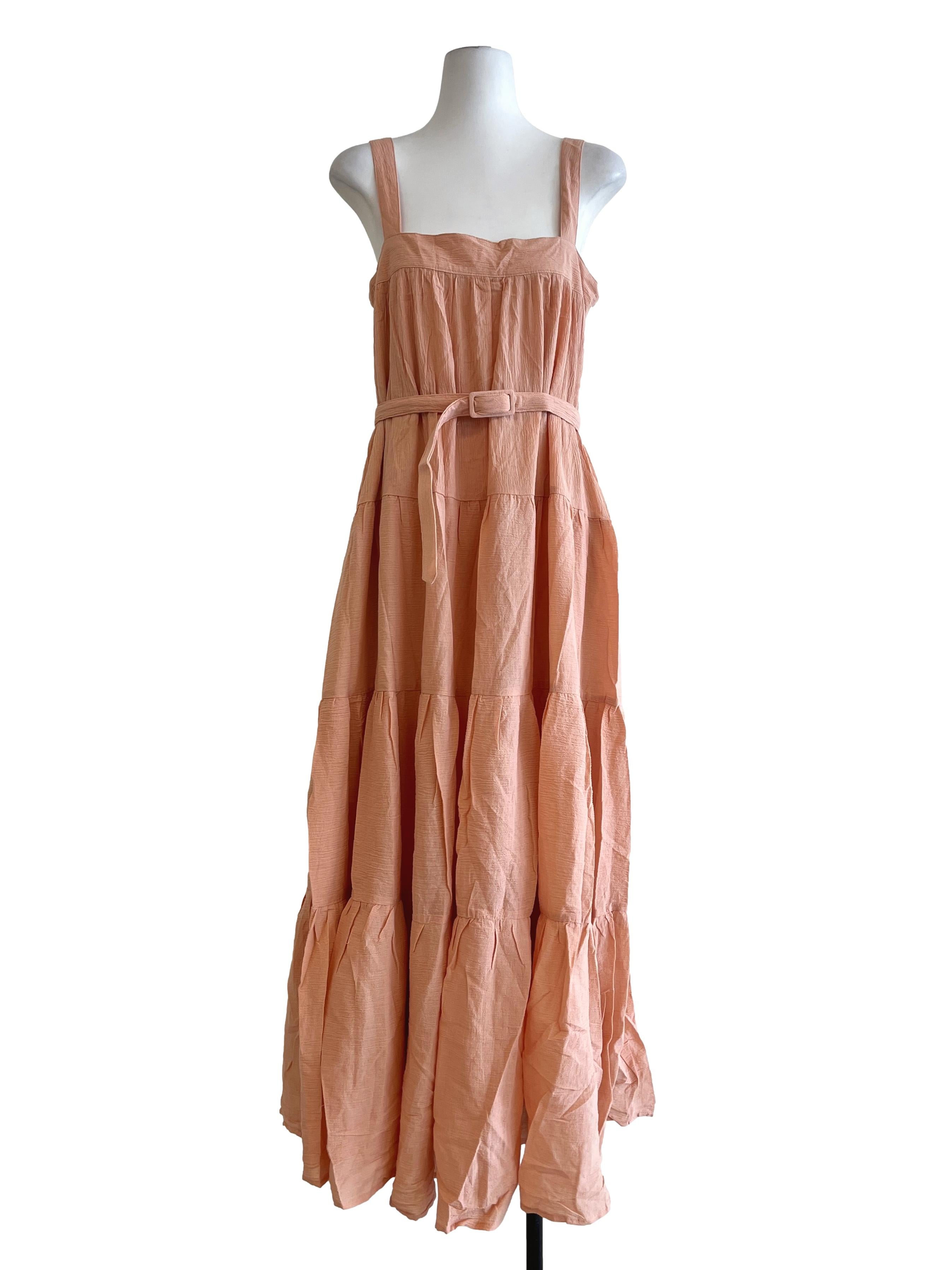 Peach Pink Straight Across Sleeveless Maxi Dress