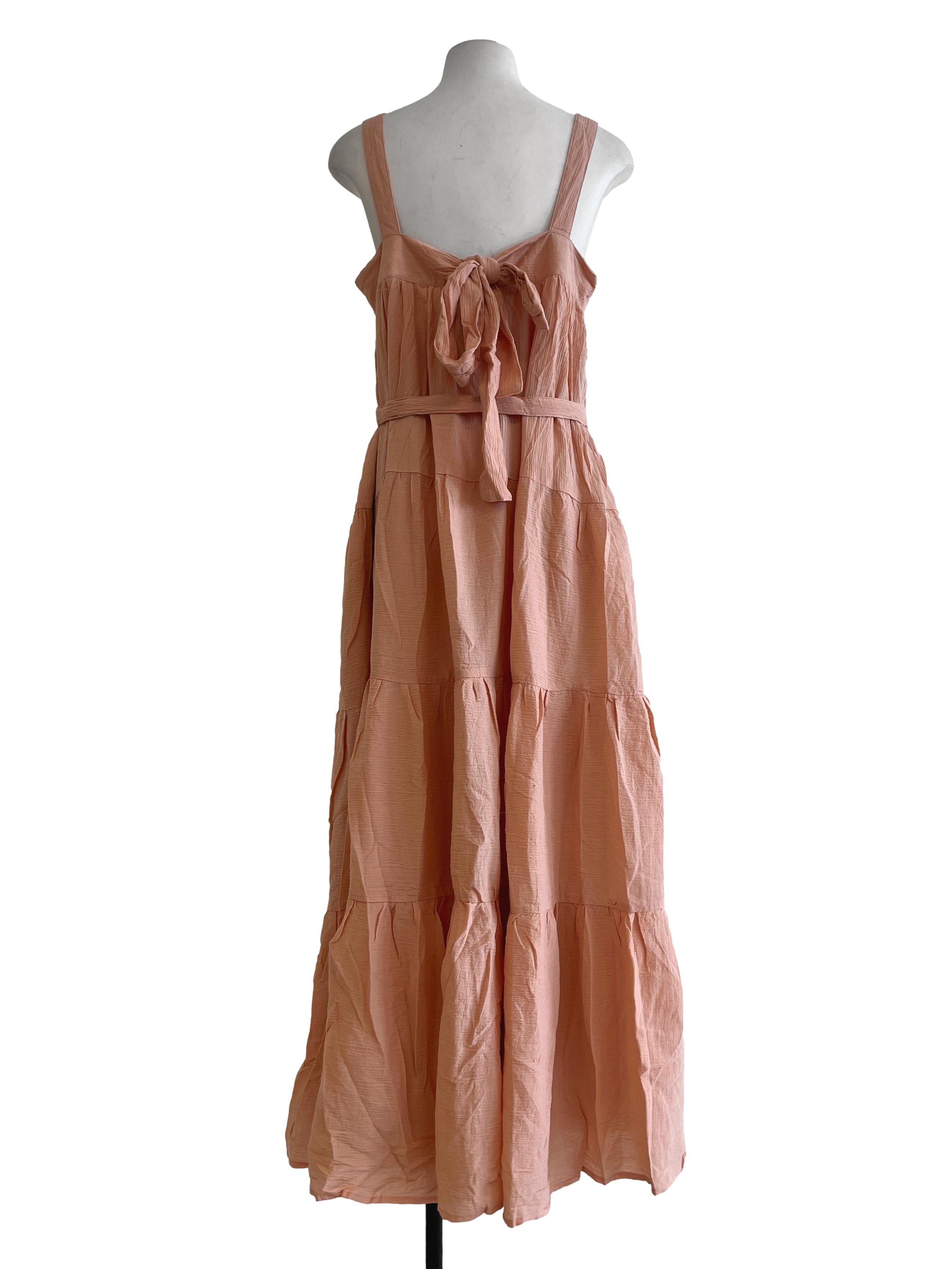 Peach Pink Straight Across Sleeveless Maxi Dress