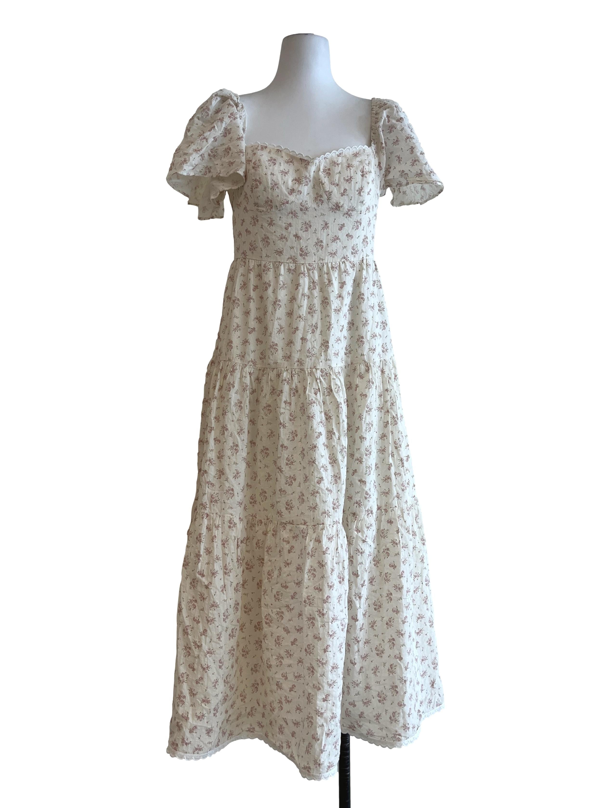 Cream White Square Puff Sleeve Maxi Dress