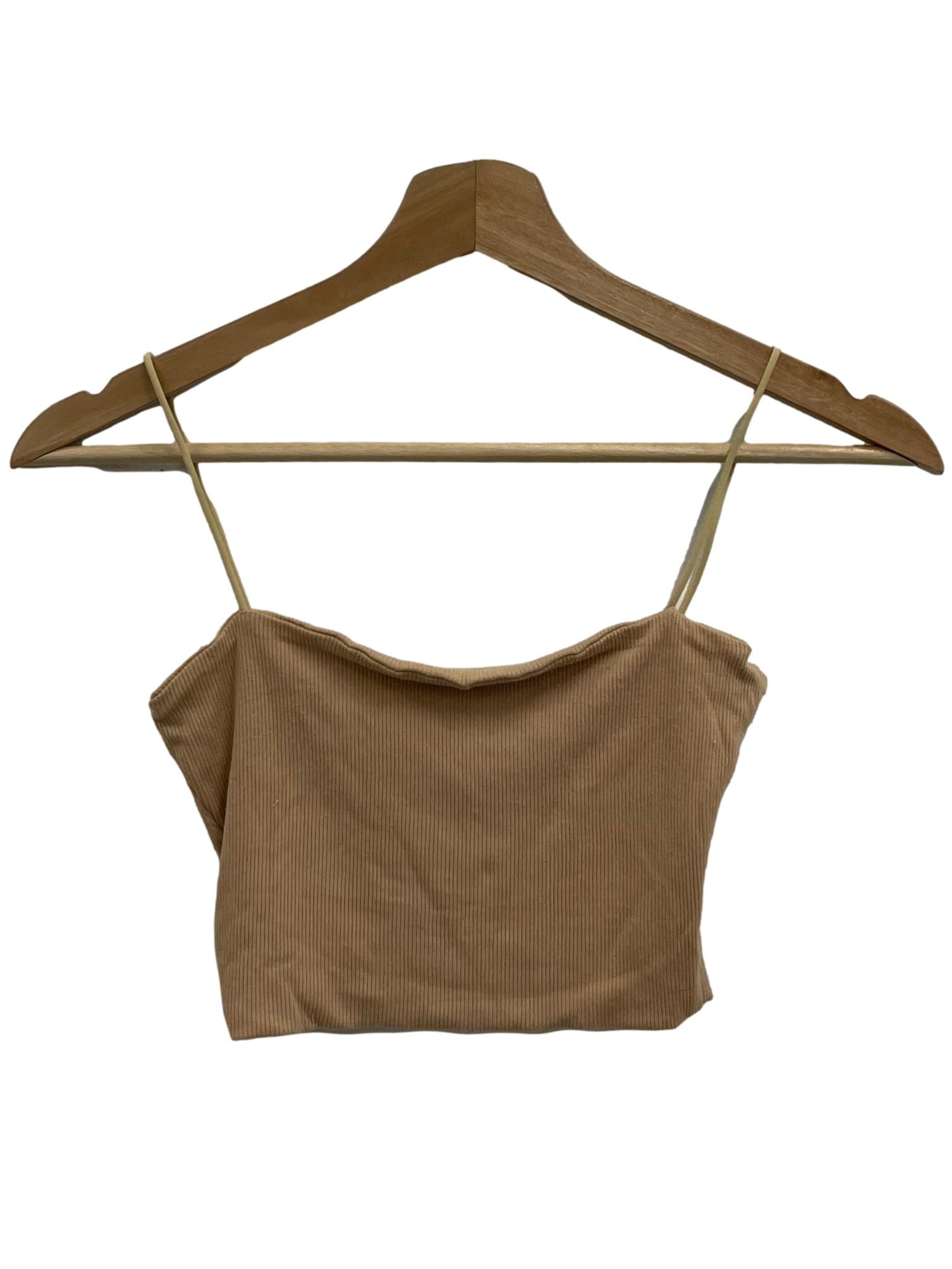 Supergurl Nude Ribbed Across Neck Crop Tank