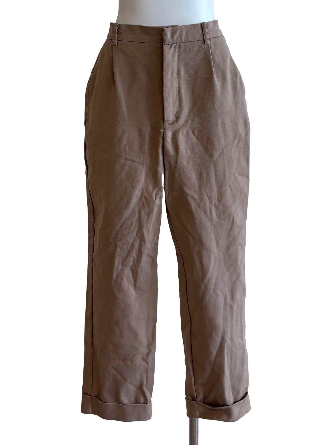 Buff Brown Cropped Slim Fit Pants