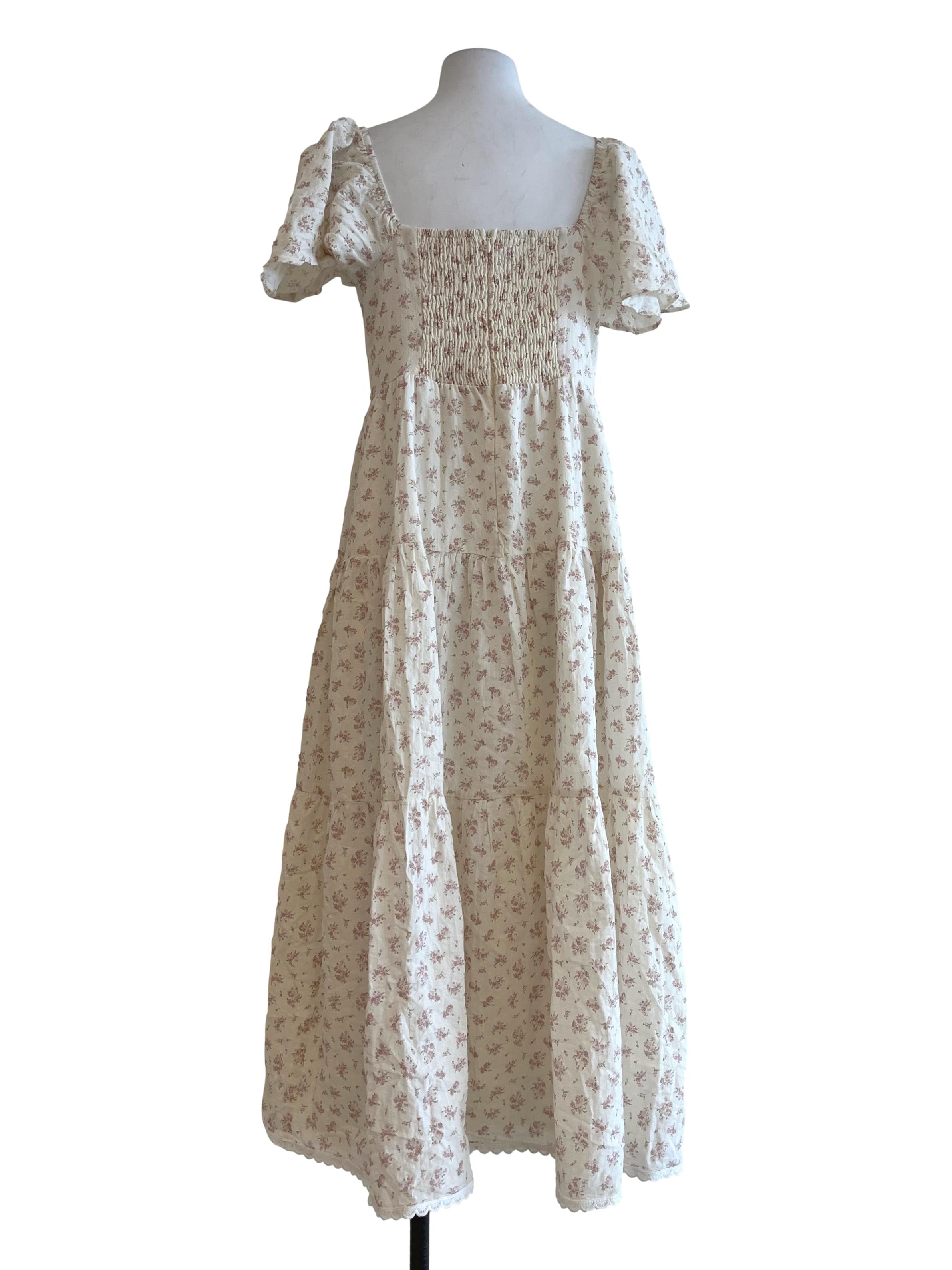 Cream White Square Puff Sleeve Maxi Dress