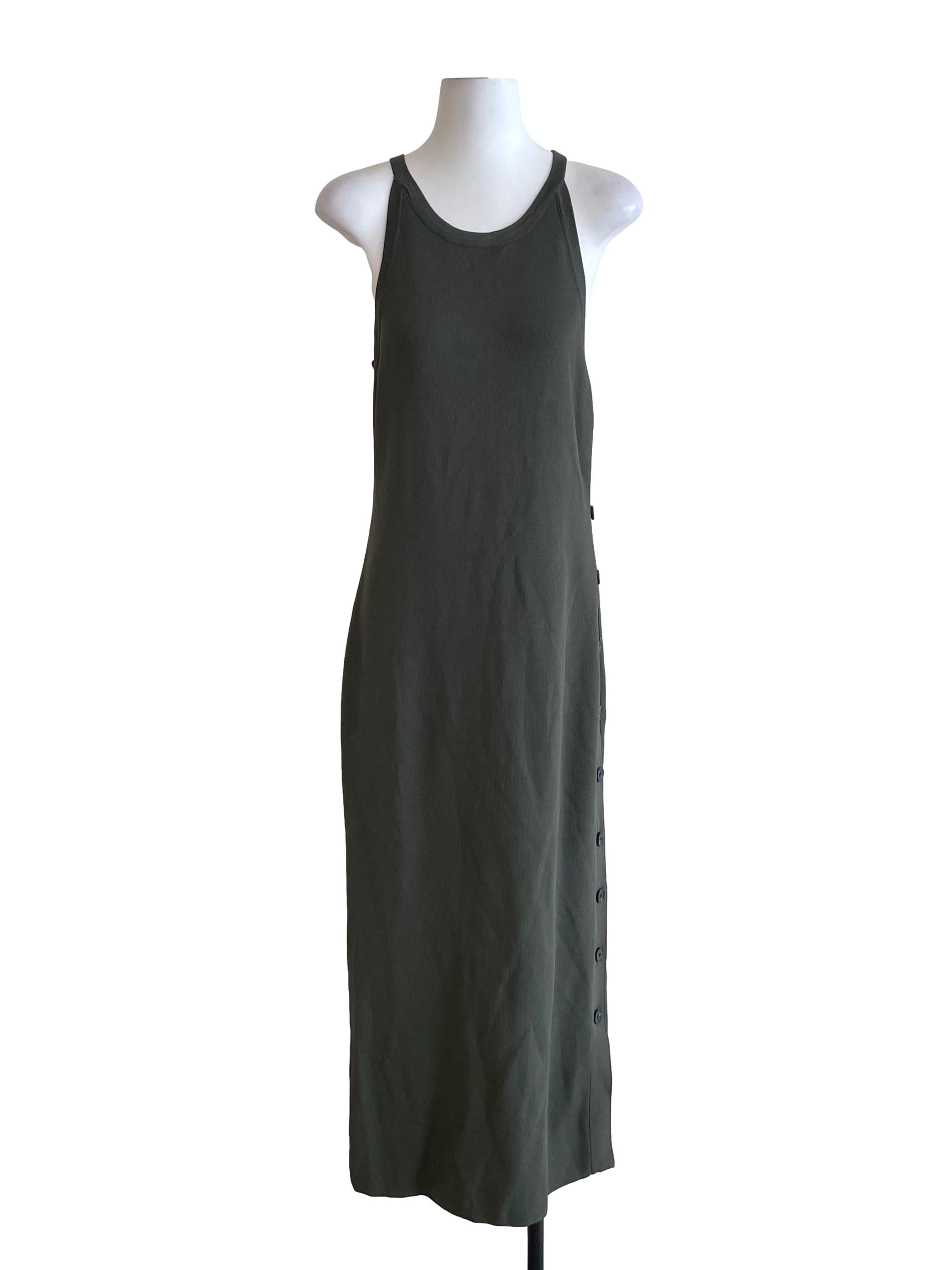 Dark Sage Green Buttons Knit Slip Dress