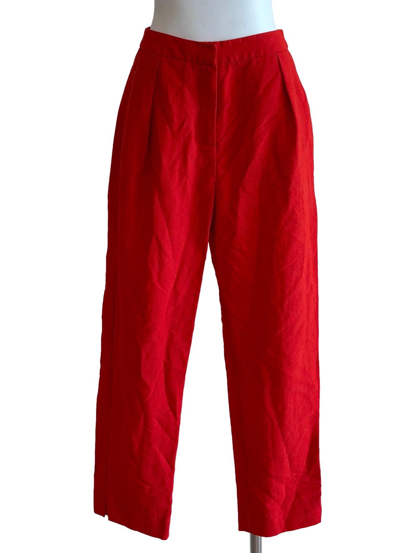 Scarlet Red Pleated Slim Fit Pants