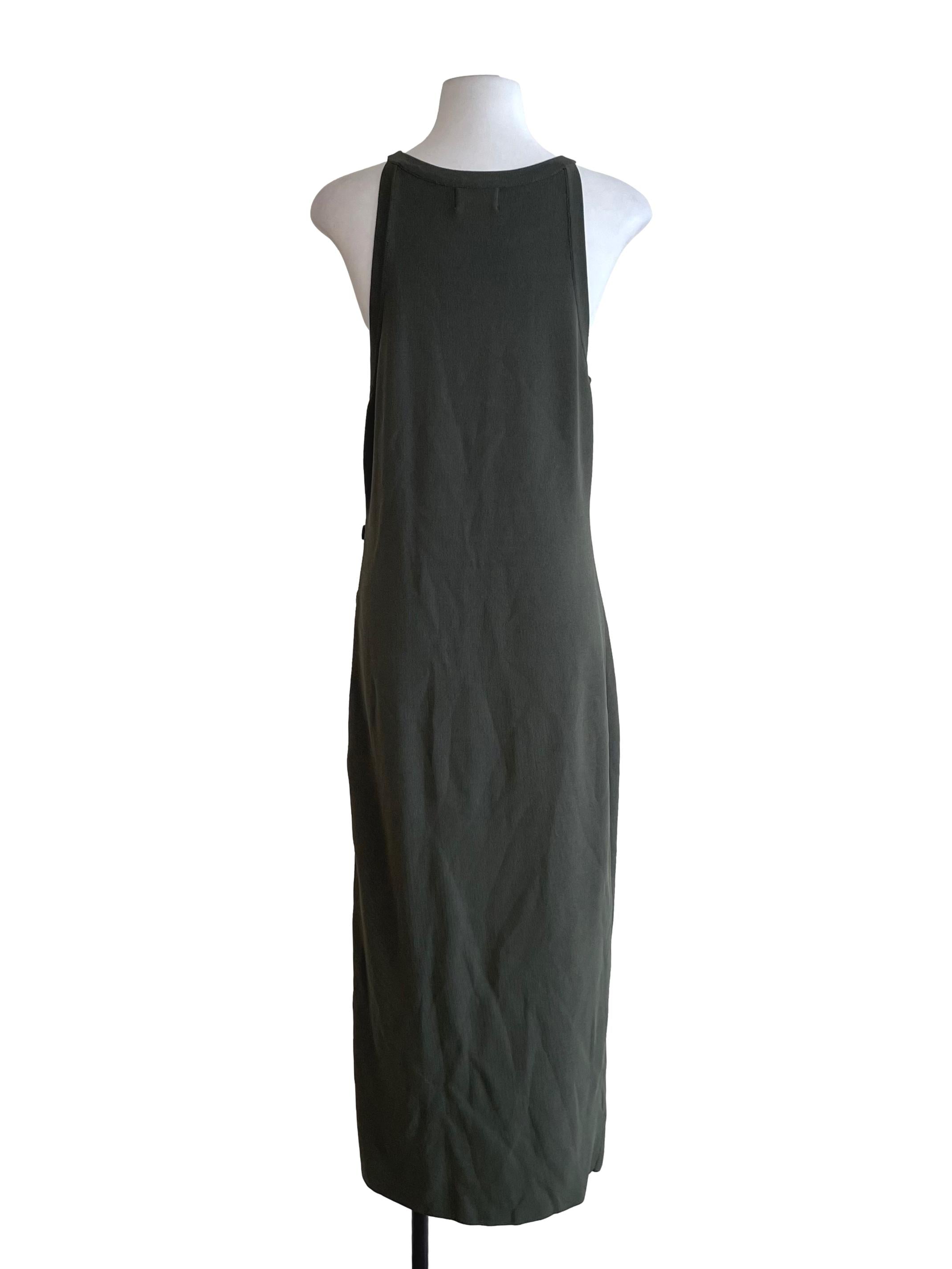 Dark Sage Green Buttons Knit Slip Dress