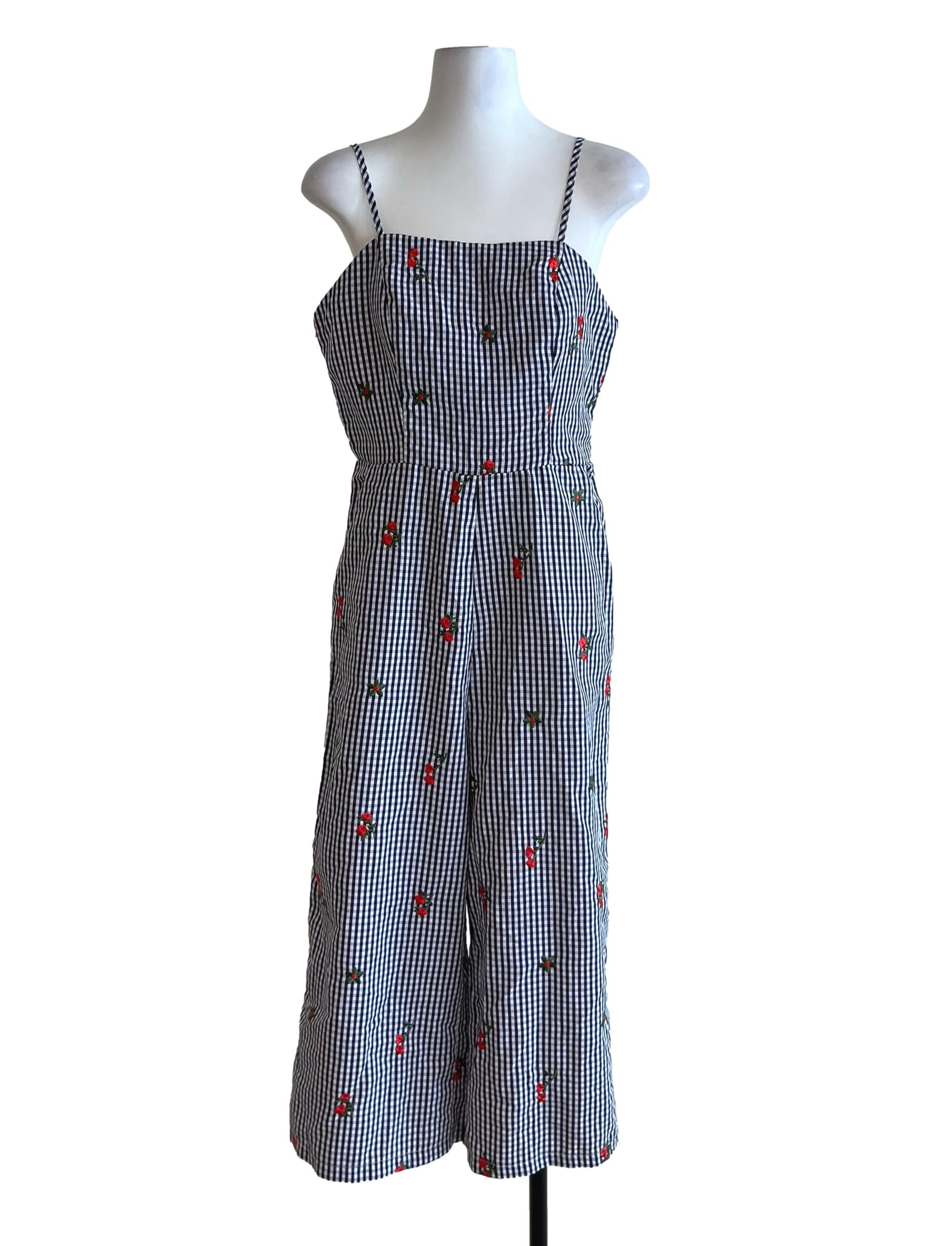 Navy Blue Gingham Jumpsuit